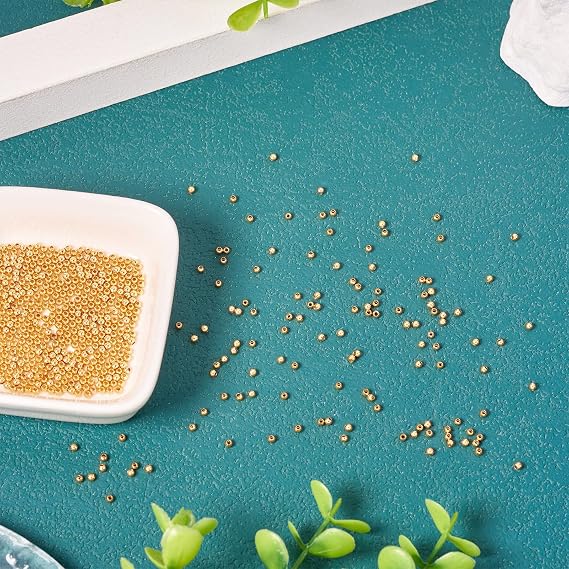 600Pcs 2mm Gold Brass Round Beads for DIY Crafts Necklace Bracelet Jewelry Making