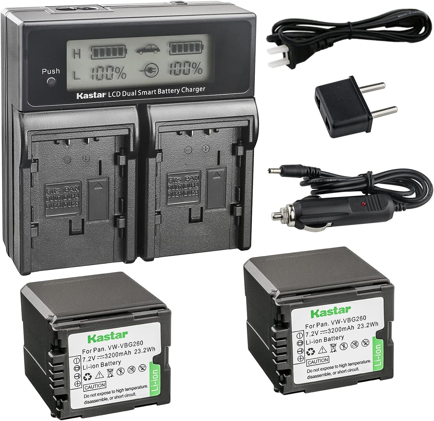 Kastar LCD Dual Fast Charger & 2 x Battery Replacement for Panasonic VWVBG260 and SDR-H40, SDR-H80 Series, HDC-HS700, TM700, HS300, TM300, HS250, SD20, HS20, HDC-SDT750 Camcorders etc.