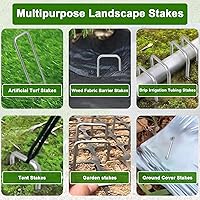 Vista 6 de AAGUT Juego de 50 estacas de jardín, grapas de paisaje, estacas galvanizadas de calibre 11 de 6 pulgadas para valla de perro, tela de barrera