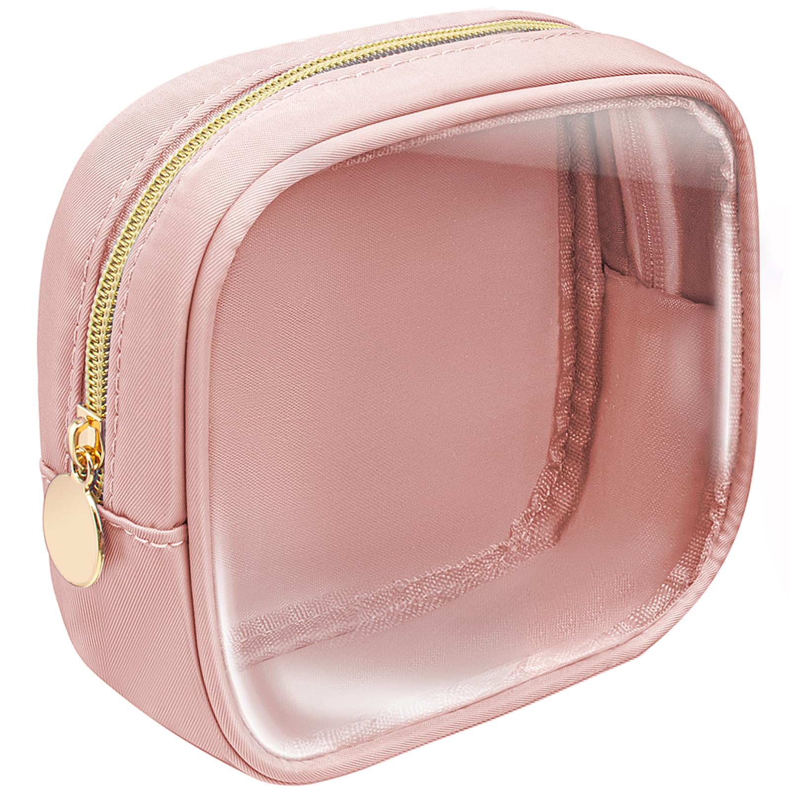 KOTORA Clear Makeup Bag Cosmetics Bag Mini Small Pouch Purse TSA Approved Toiletry Bags Zipper Pink Cute Pouches Make Up Travel Toiletry Car