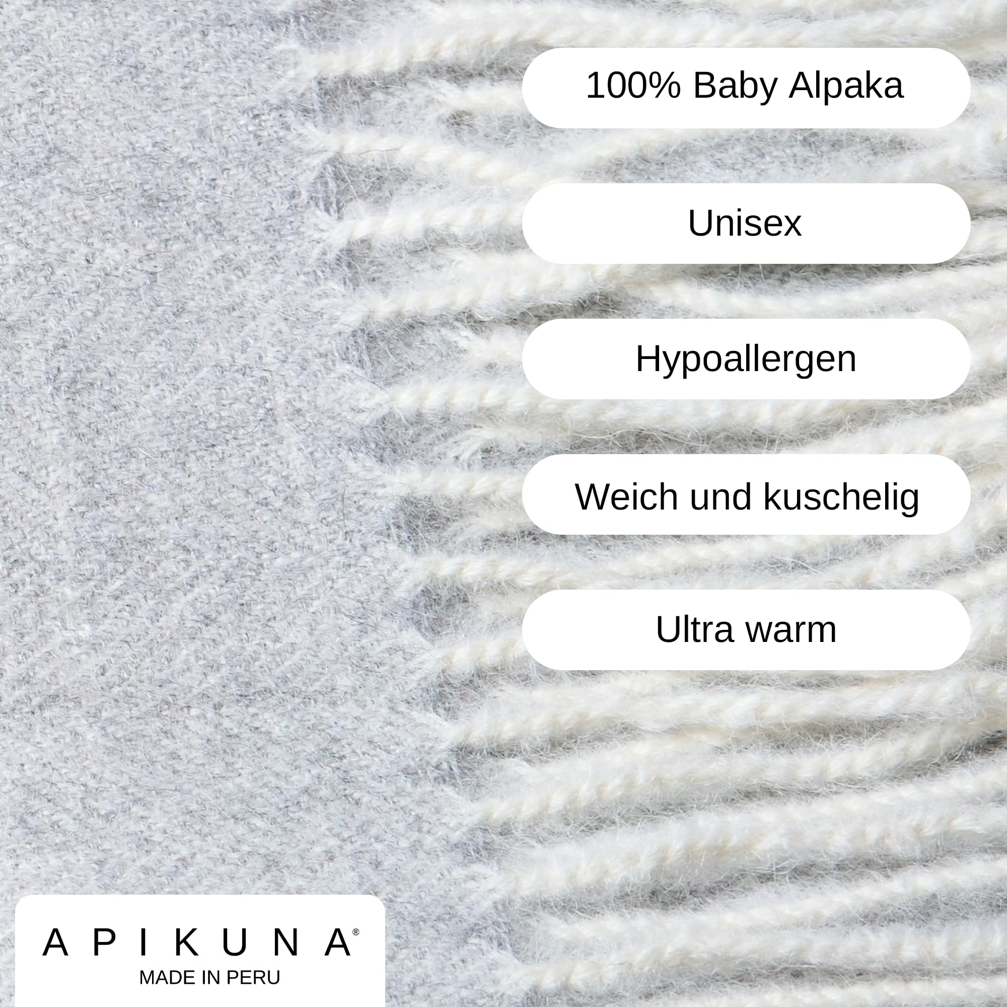 Baby Alpaka Schal mit Fransen für Damen & Herren – Herbst & Winter (180x30cm) – kuschelig warm und atmungsaktiv, 100% Baby Alpaka Wolle