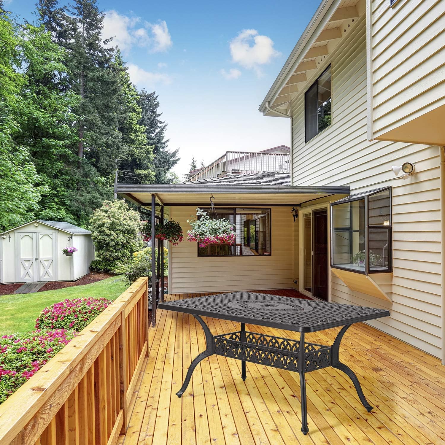 LAUREL CANYON 36" x 60" Rectangular Outdoor Patio Dining Table, Powder-Coated Cast Aluminum Frame with 1.97" Umbrella Hole Metal Rust-Free Furniture for Lawn Garden Backyard, Dark Brown : Everything Else