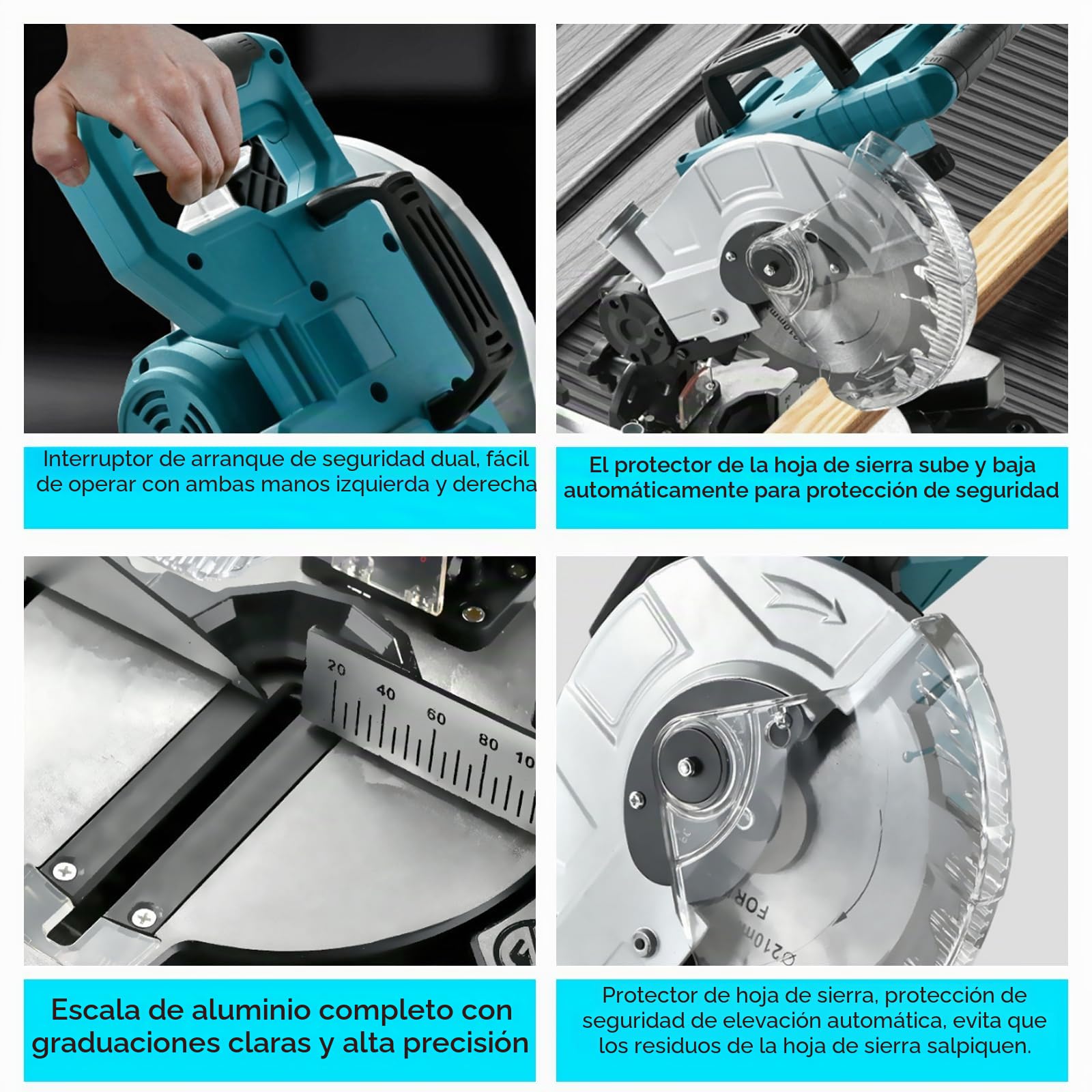 Sierra ingletadora compuesta profesional compatible con Makita 18 V | hoja de sierra de Ø 210 mm, sierra ingletadora compuesta deslizante con láser, cortes biselados de (en batería)