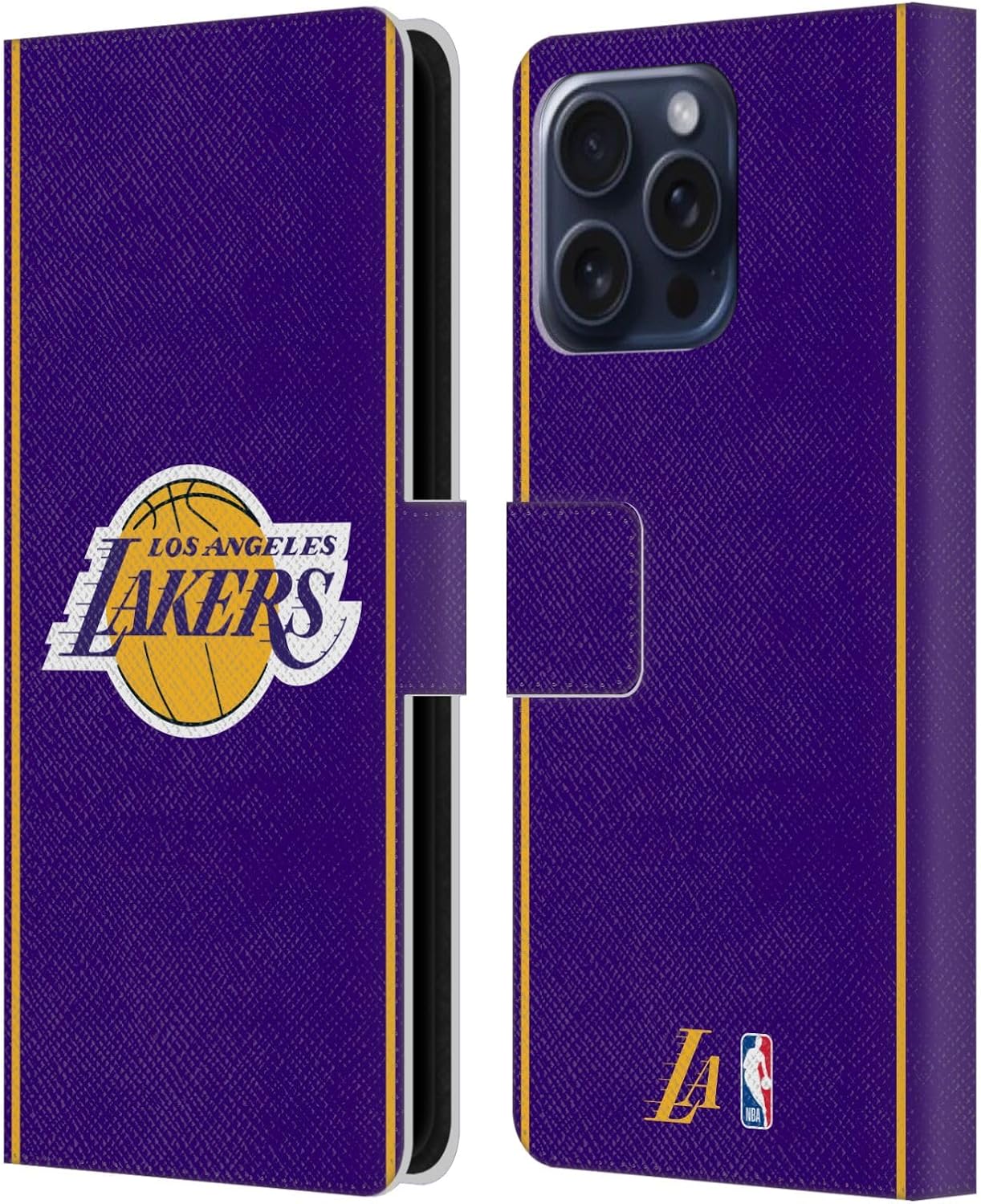Head Case Designs Officially Licensed NBA Purple Design Los Angeles Lakers Logo Leather Wallet Case Compatible with Apple iPhone 16 Pro Max