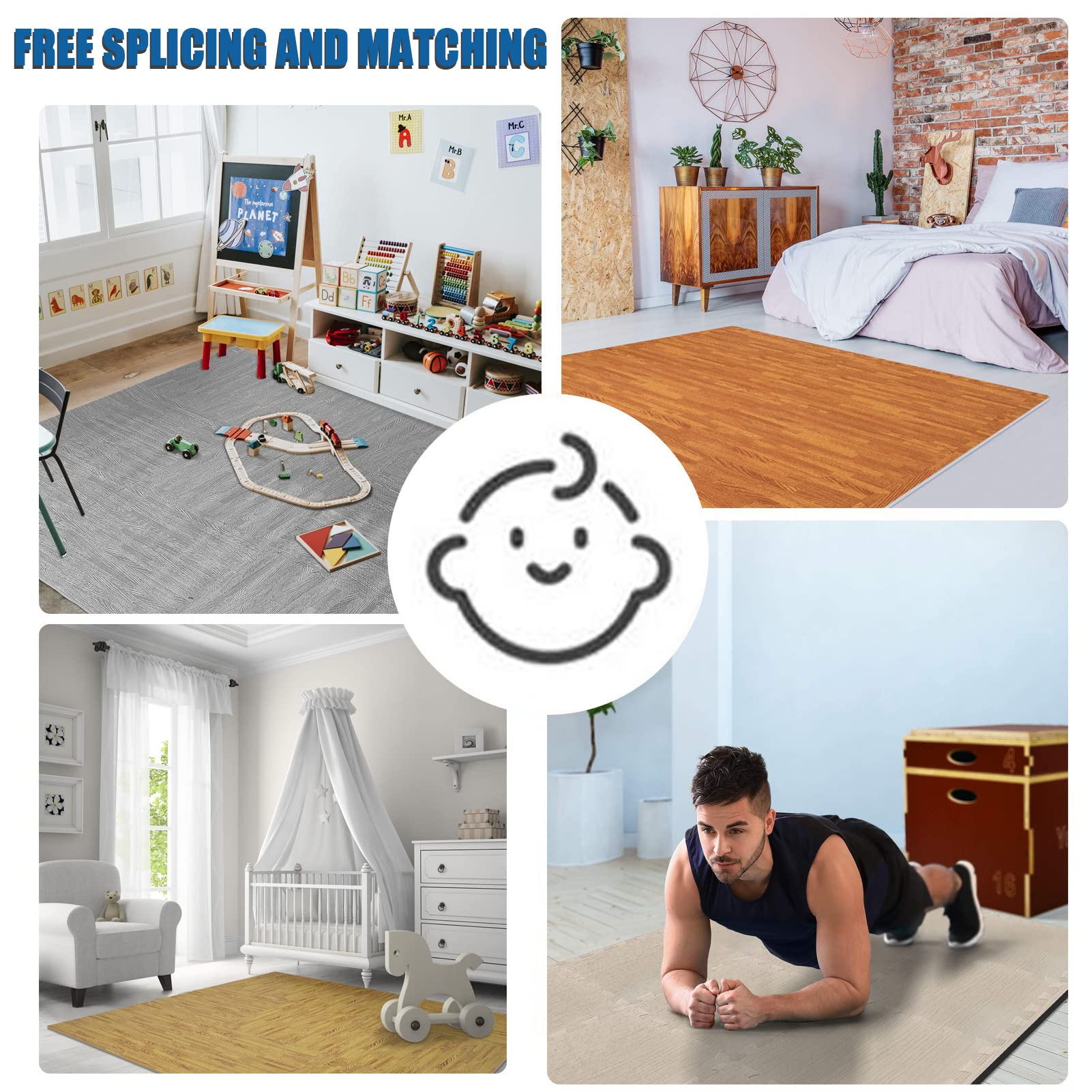 Tappeto da Fitness A Puzzle Extra Spesso 2Cm, Tappetini di Schiuma PE Ad Incastro con Bordo,Tappeto Palestra Puzzle,Tappeto Gioco Bambini Puzzle Tappetino per Gattonare,H,4Pcs
