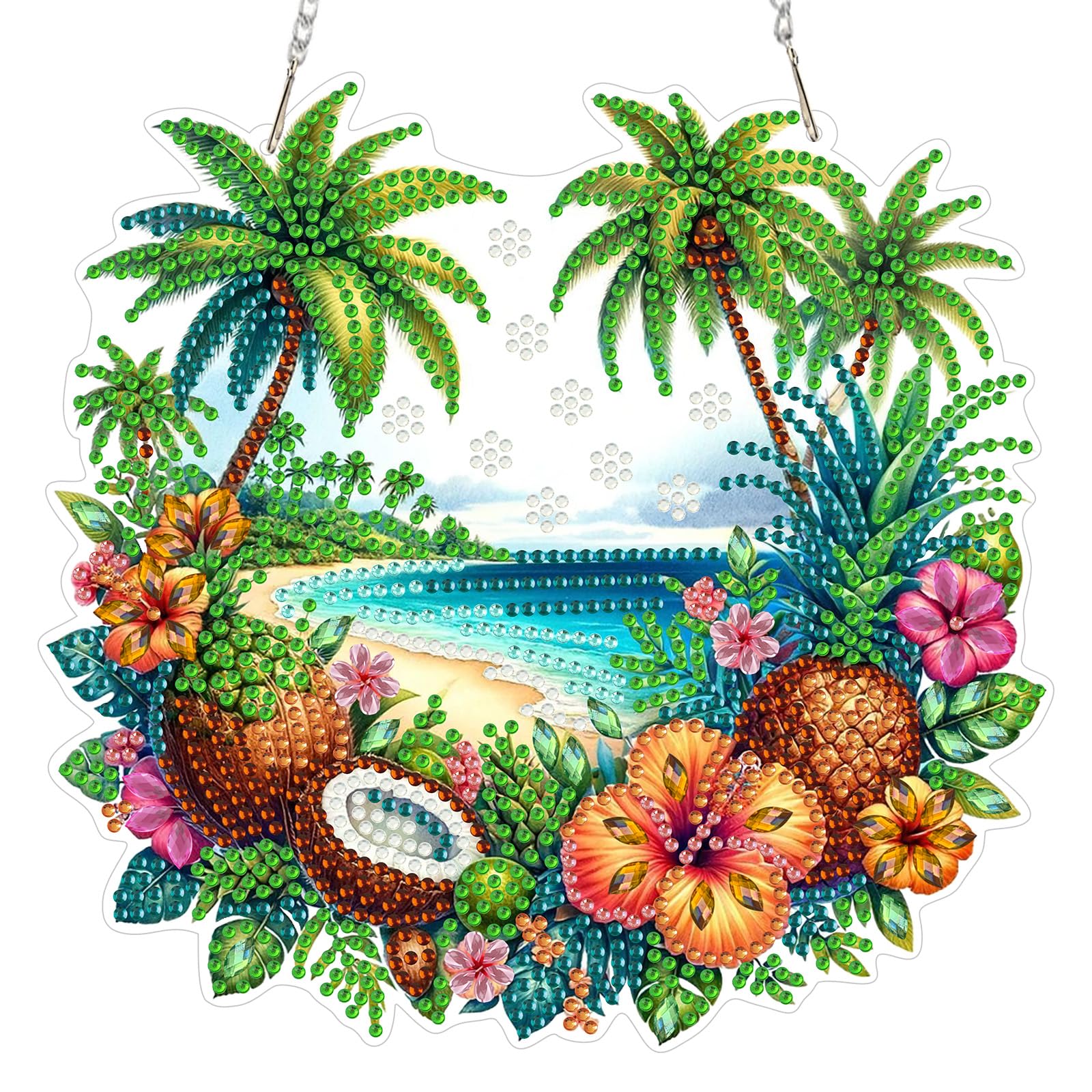 MOGTAA Beach Summer Diamond Art Hanging Kits for Adults Kids, 5D Special Shape Diamond Painting Pendant Kits, Crystal Rhinestones Landscape Crystal Art Painting for Home Decor Gifts