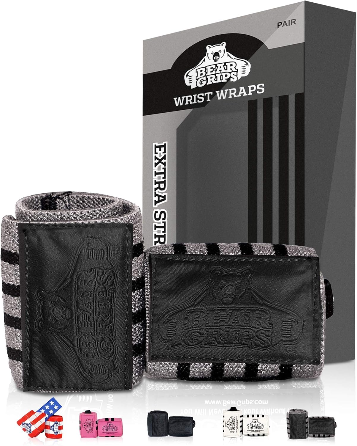 Bear Grips Wrist Wraps Set - Superior Wrist Wraps for Weightlifting, Heavy Duty Lifting Wrist Wraps Support for Men & Women. Available in 2-Band or Extra Strength, Two Wrist Wrap Per Pair, 12" or 18” : Sports & Outdoors