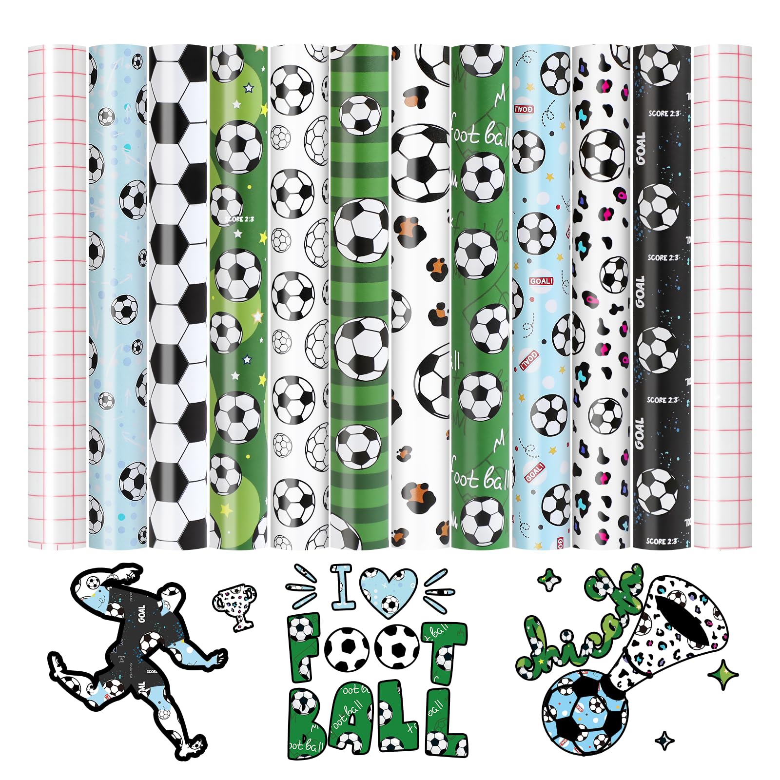 HTVRONT Soccer Ball Permanent Vinyl, 10 Sheets 12"x10" Adhesive Vinyl