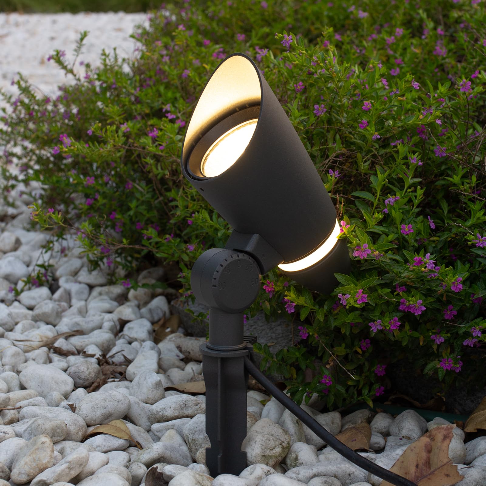 DAWALIGHT Illuminazione da Giardino 10W 800lm Faretto LED con Picchetto 3000K Bianco caldo IP65 Impermeabile Faretto da Giardino per Esterni Prato Sentieri, Alluminio, Grigio scuro
