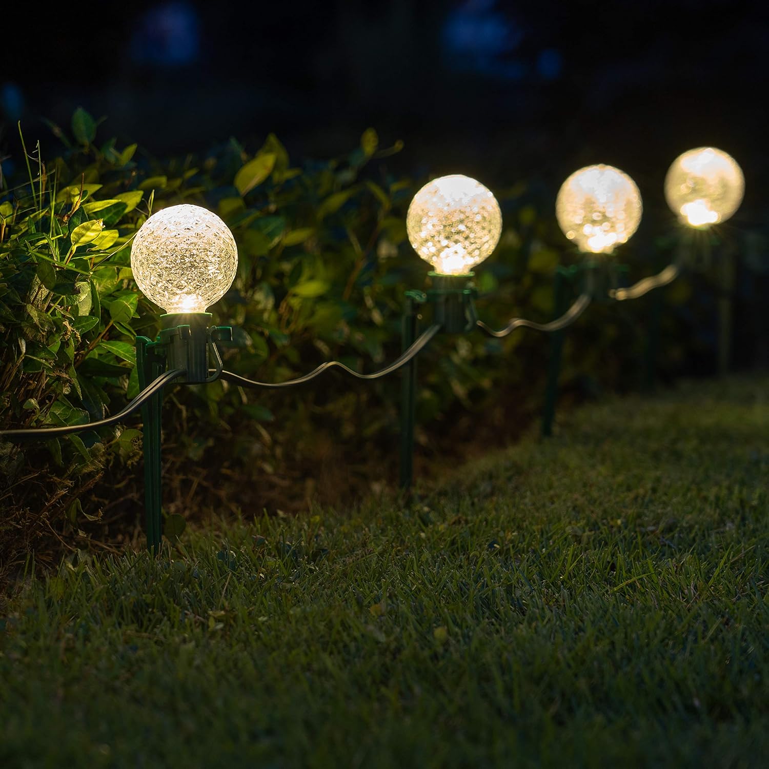 Wintergreen Lighting 25’ OptiCore LED Pathway Lights Set, Warm White G50 Shatterproof Bulbs, Landscape Lights, 7.5” Stakes
