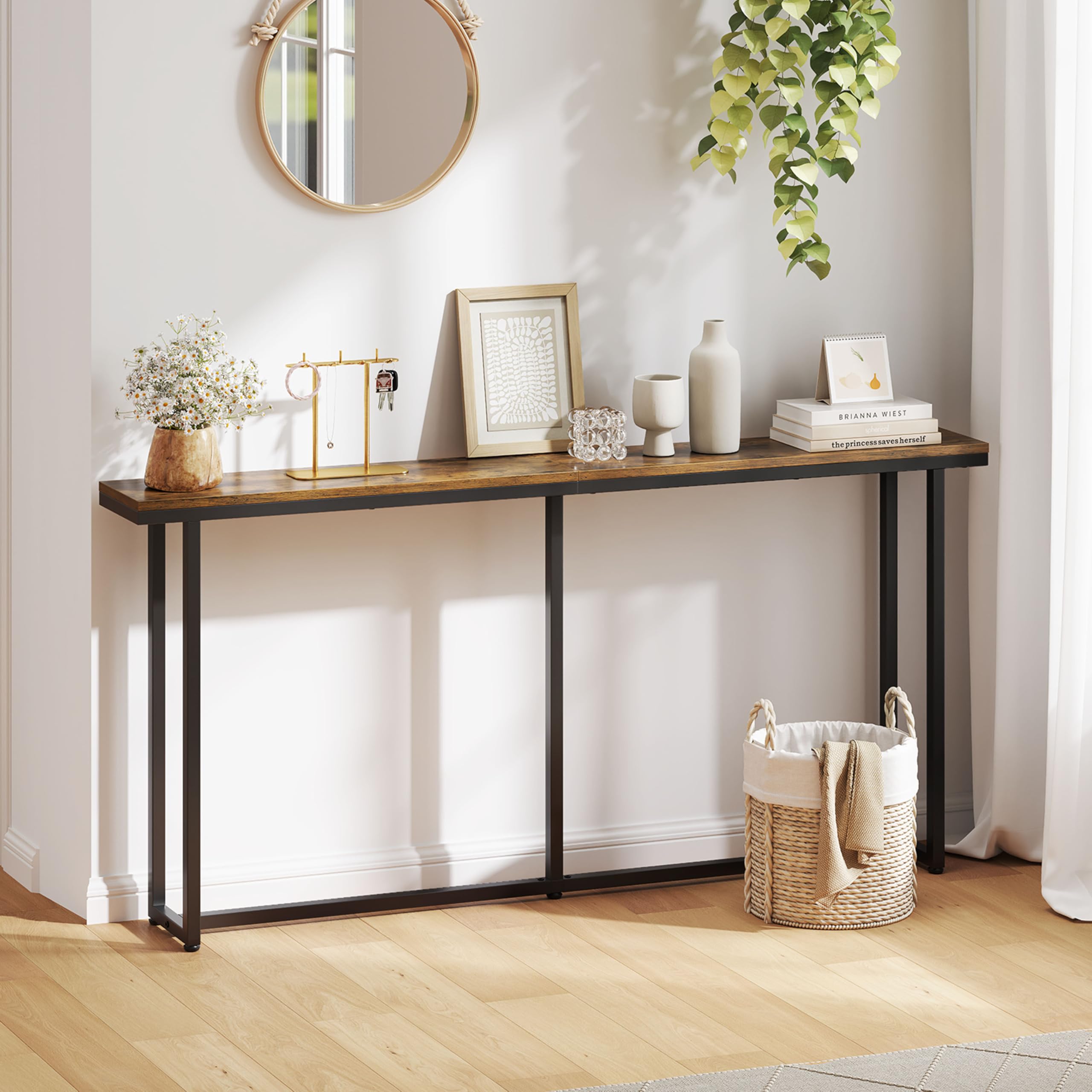 Yaheetech Tavolino Consolle da Ingresso Tavolo Console Stretto in Stile Industriale Design Compatto per Divano Corridoio Soggiorno 160 × 20 × 81 cm