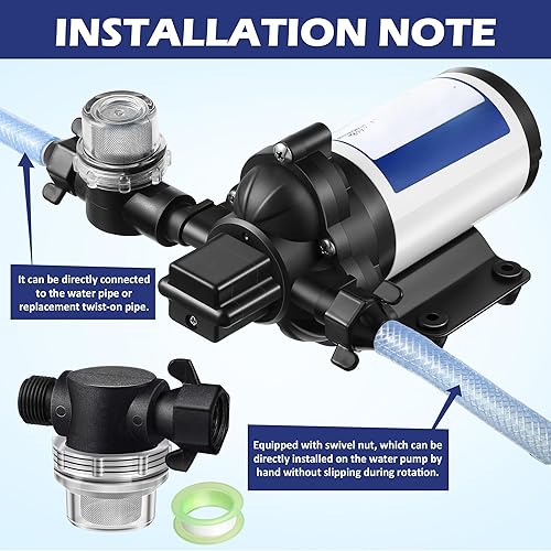 Miniatura 4 de Dreyoo Filtro colador de bomba de agua, compatible con tuerca giratoria Shurflo 255-315, ajuste de 12 pulgada con pantalla de acero inoxidable de