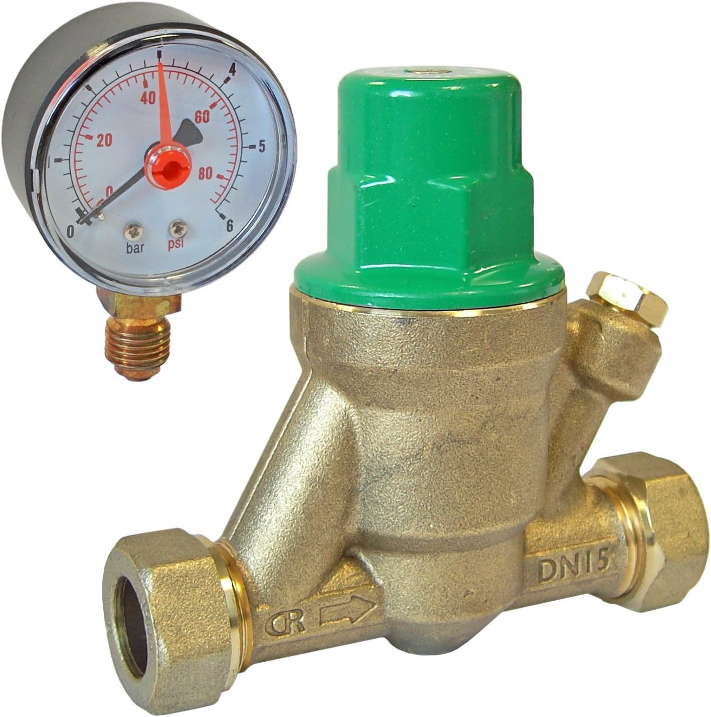 15mm Adjustable Pressure Reducing Valve Including Gauge 1-6 Bar Reliance Water Controls