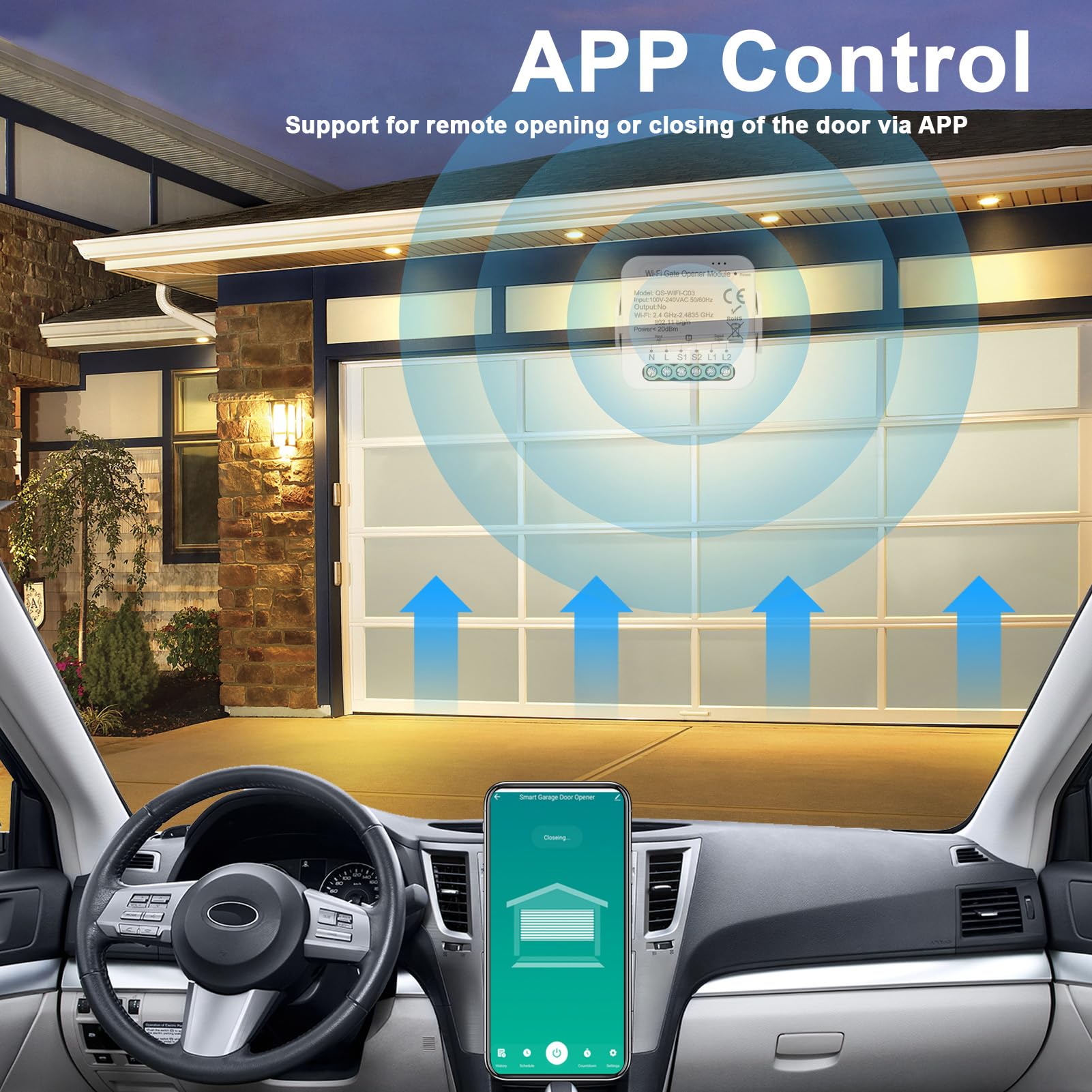 WiFi ouvre-porte Intelligent ouvre-porte de garage contrôleur téléphone portable à distance APP contrôle Compatible avec Alexa Google Home pour la commande vocale