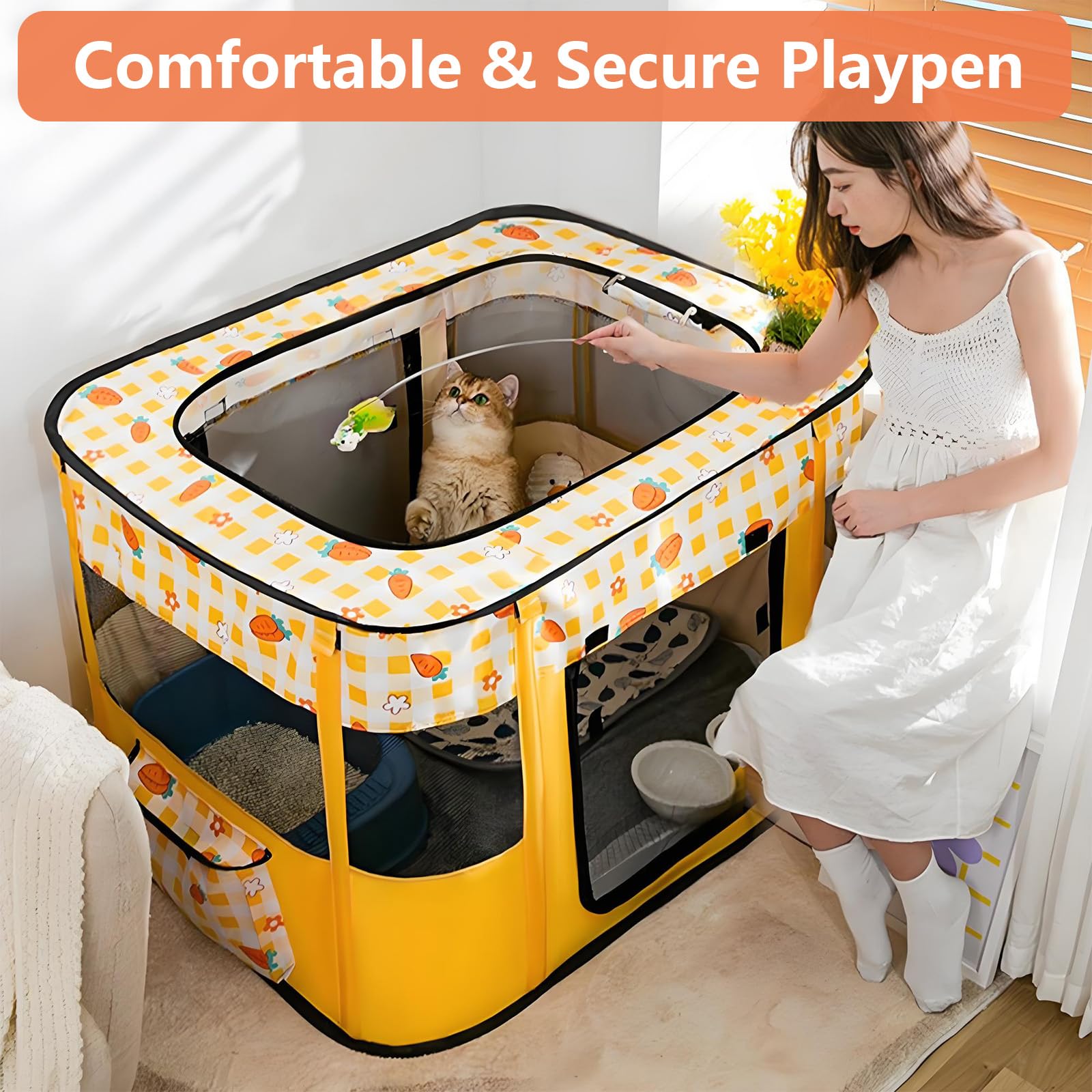 Foldable Pet Playpen for Cat Portable Cat Pen And Pop Up Cat Crate For Travel With Carry Bag 600D Oxford Cloth Pet Tent For Small Pets Kittens Rabbits Indoor & Outdoor Camping(70x55x45cm - Image 2
