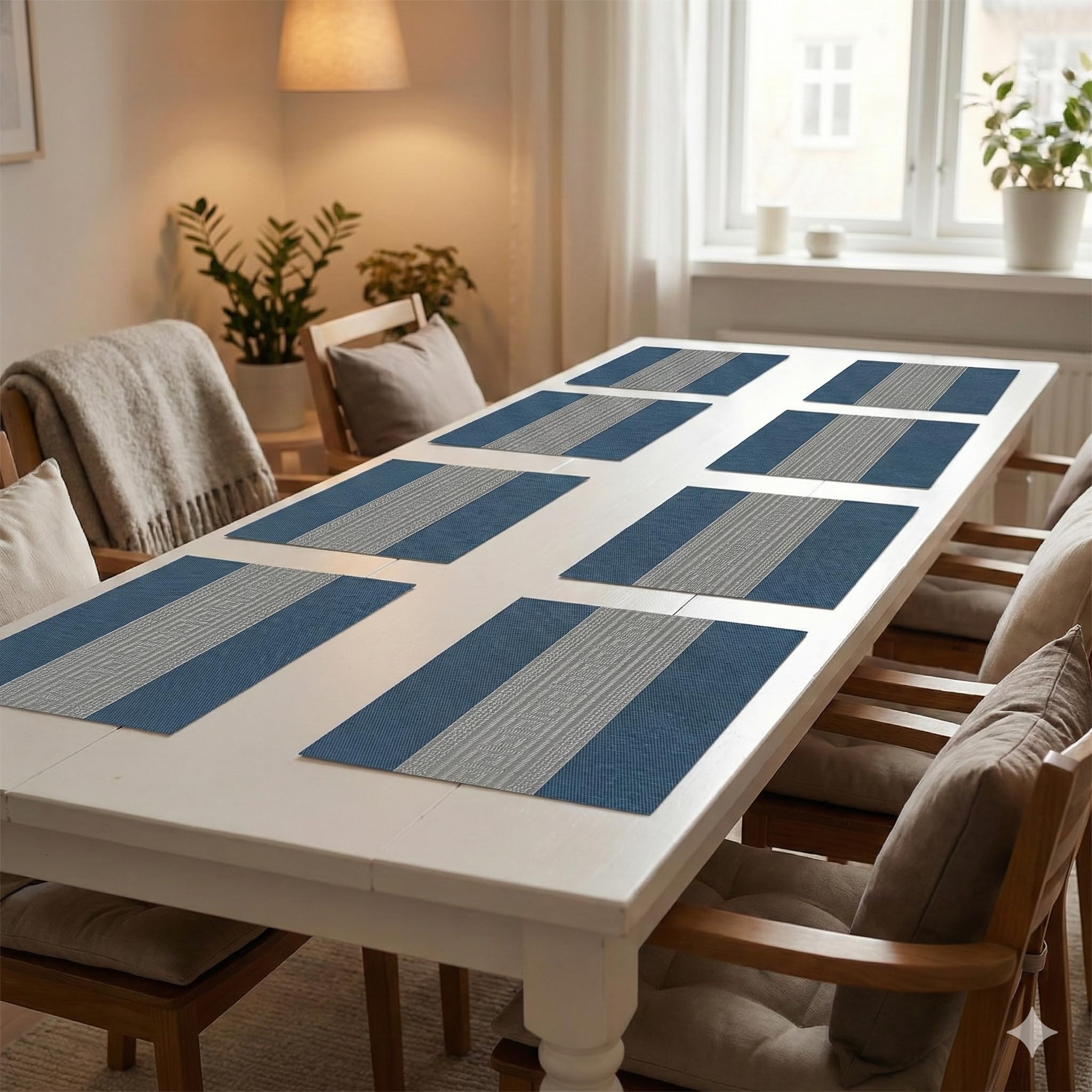 YELONA Placemats Set of 8, Heat-Resistant Woven Vinyl Table Mats, Non-Slip & Washable Dining Tablemats for Kitchen & Dinner Decor, Midnight Blue (45cm x 30cm)