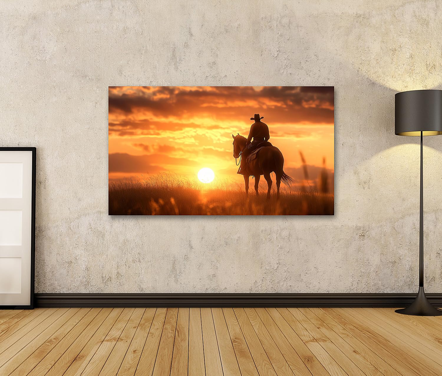 islandburner Tableau sur toile Cowboy au coucher du soleil pour salon, fans de western, bar, images murales
