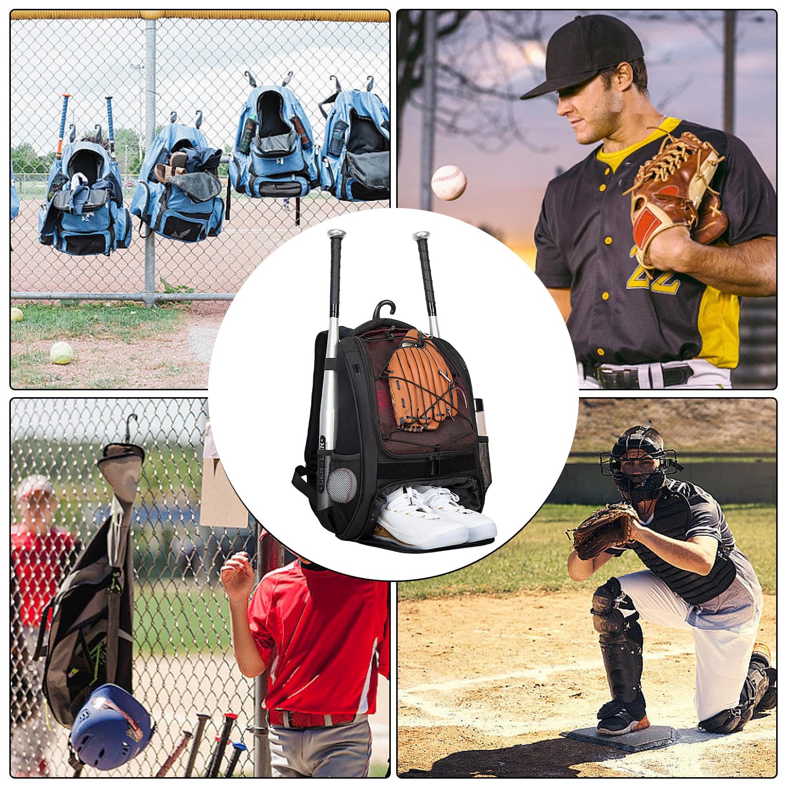 Borsa da baseball di grande capacità per pipistrelli e scarpe | Con scomparto per scarpe per giovani adulti Concorso Baseball zaino