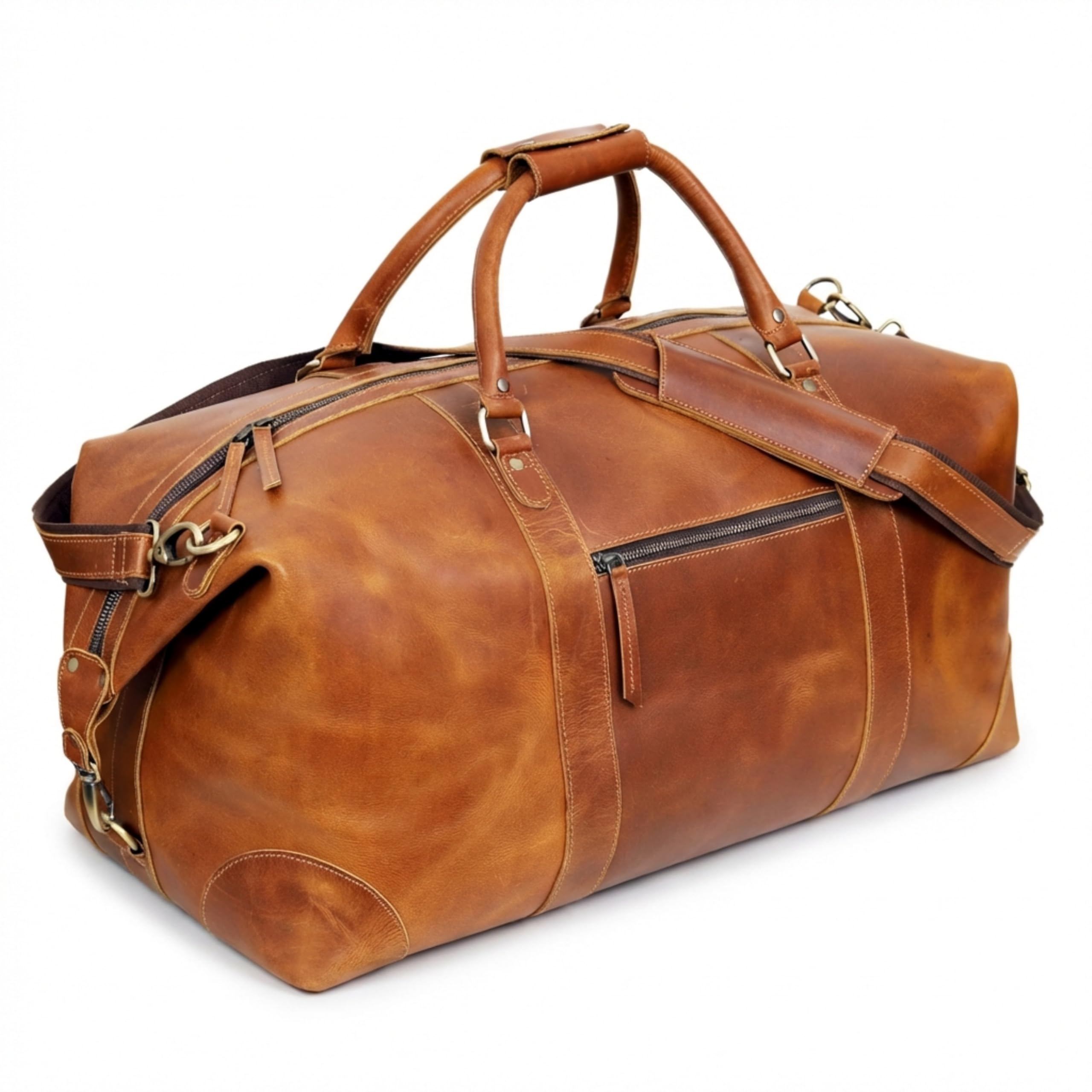 Cuero Full Grain Leather Duffle Bag for Men Buffalo Overnight Weekend Travel Bag Carry On with Organized Pockets