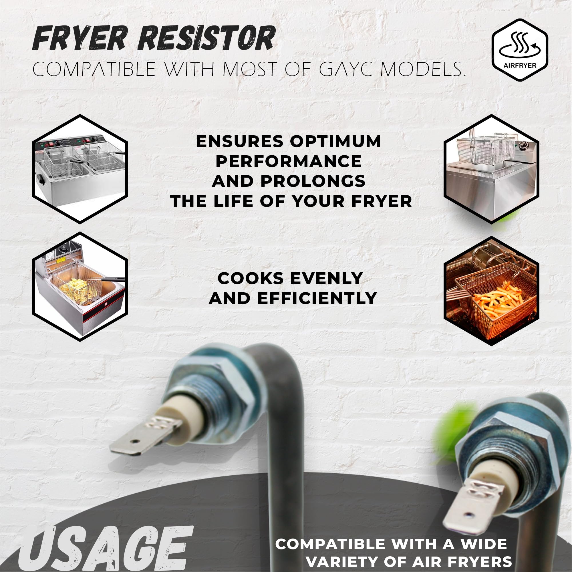 DOJA Barcelona | Resistencia para Freidora | Resistencias Calefactoras para Freidoras Compatible con GAYC | 3000W | Resistencia Electrica 230V | 185x230x162mm | Calentador Temperatura Aceite