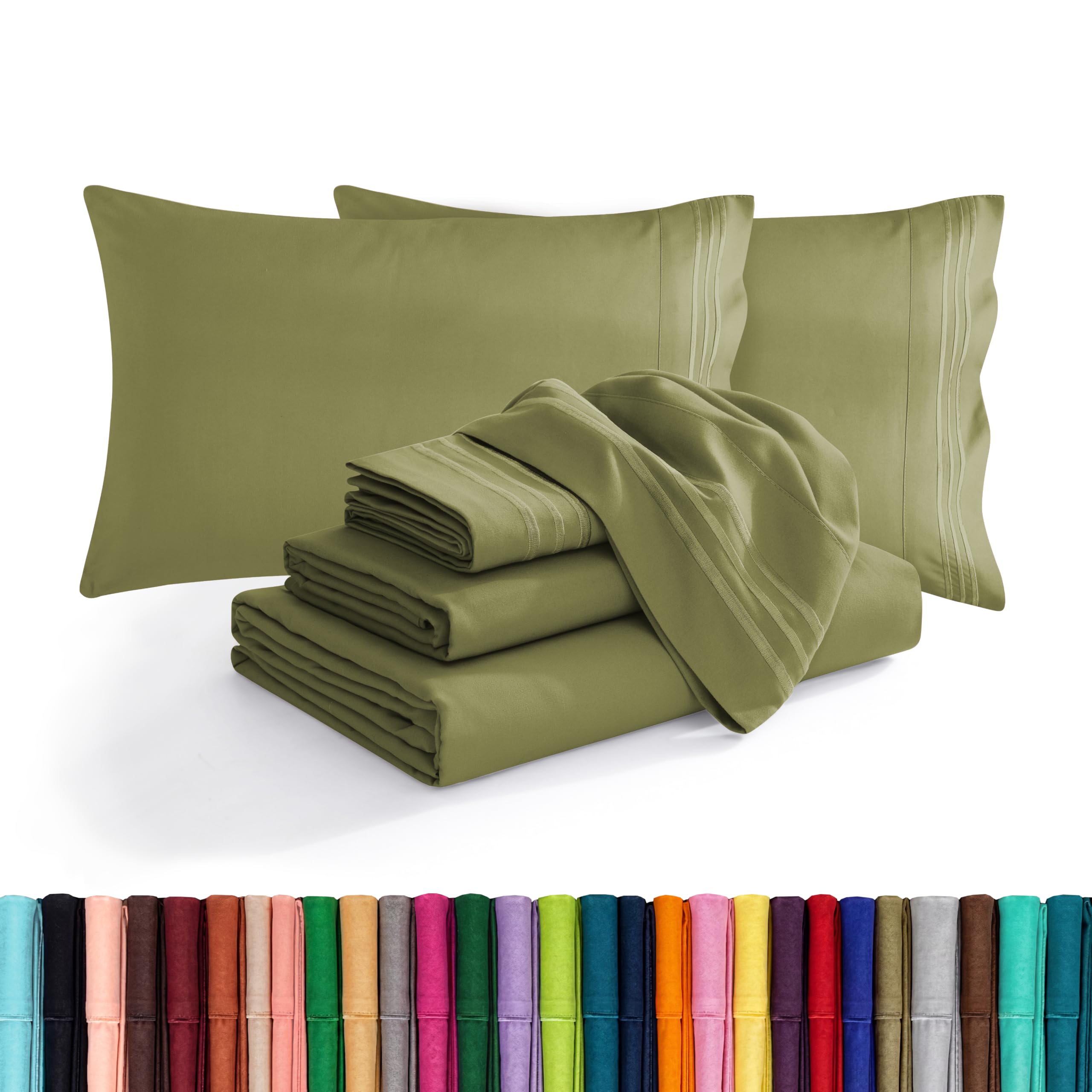 Elegant Comfort Luxury Soft 1500 Premium Hotel Quality Microfiber Wrinkle and Fade Resistant Cozy 6-Piece Bedding Set, Easy All Around Elastic Fitted Sheet, Deep Pocket, Queen, Sage/Green