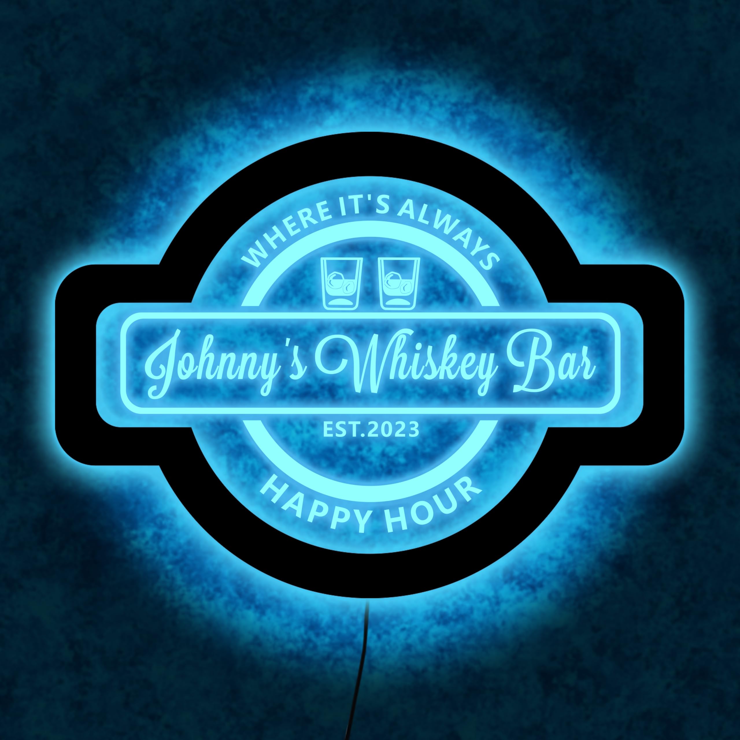 Custom Whiskey Bourbon Bar LED Wall Sign Neon like - Color Changing with Switch - 4 Sizes Custom Your Name Personalized