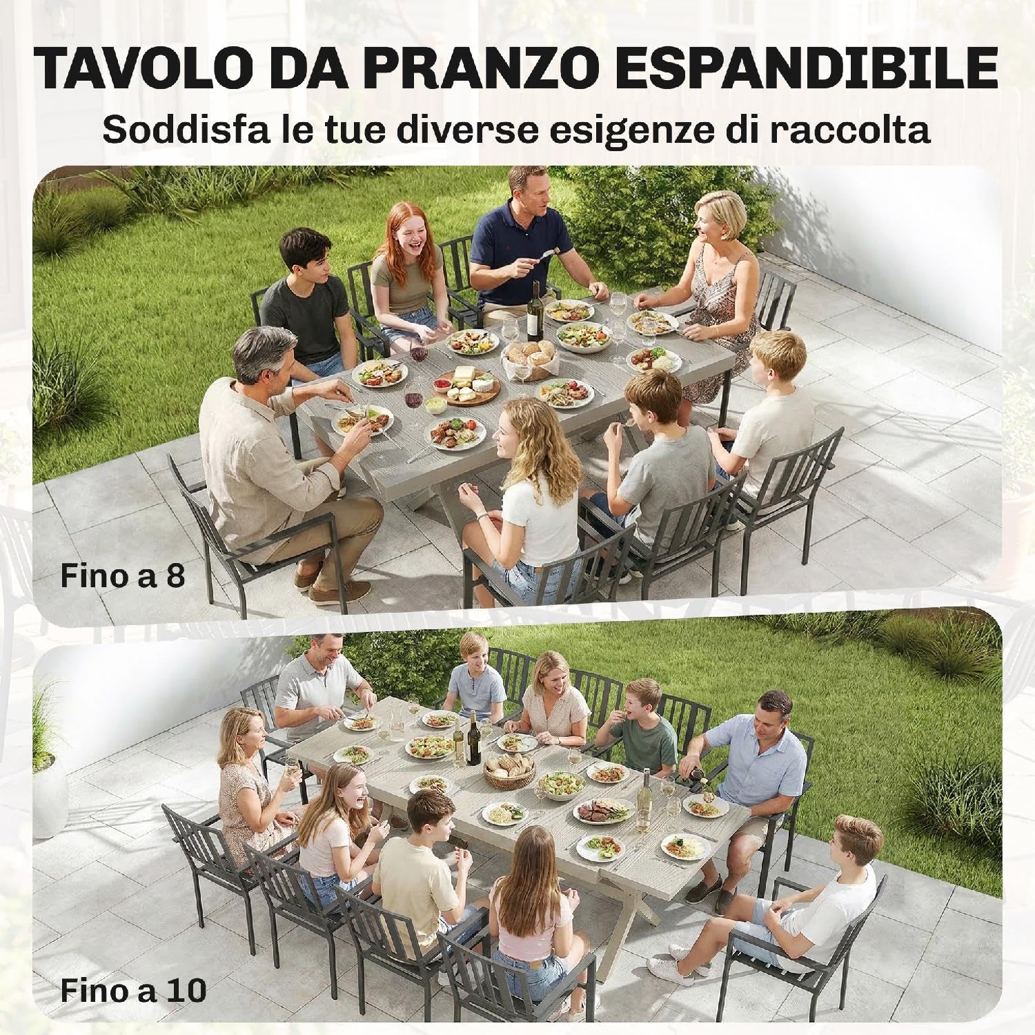 Tavolo da Esterno Giardino, Allungabile, Rettangolare, in Alluminio/Acciaio, 154-214x85x73 cm, Grigio