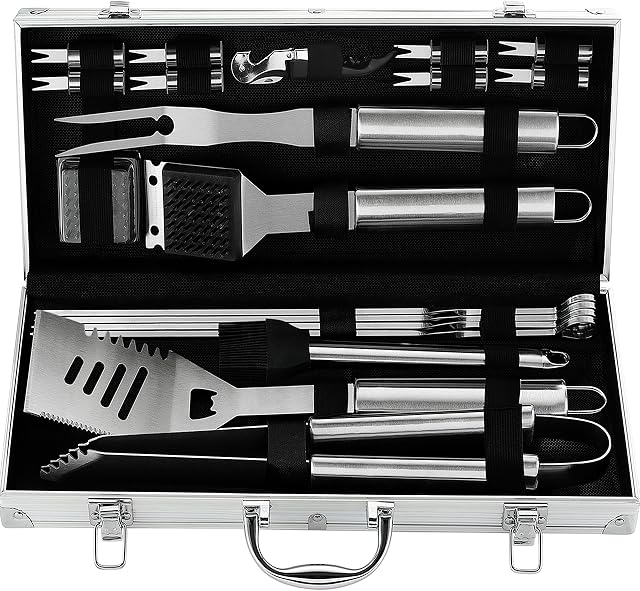 grilljoy 20PCS BBQ Tools Set, Stainless Steel barbecue Accessories in Storage Case, Complete Outdoor Grilling Barbecue Utensils Kit, Prefect BBQ Gift on Father's Day, Birthday, Christmas