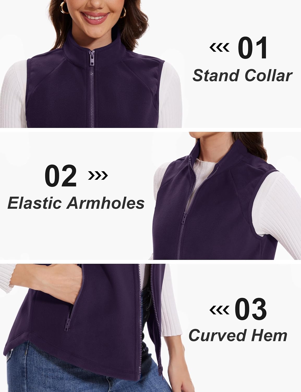 MAGCOMSEN Women's Fleece Vest with Zipper Pockets Zip Up Sleeveless Jackets Lightweight Soft Warm Polar Vest Outerwear - Image 5