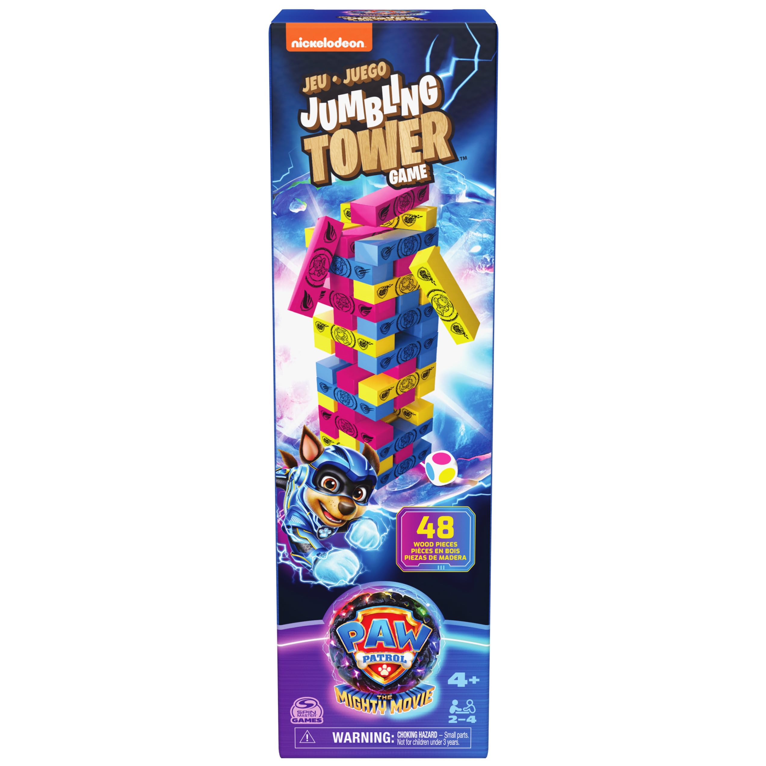 Wydawca Gry, Paw Patrol, Jumbling Tower Theme Paw Patrol: Super film, wielobarwne drewniane bloki, gry dla dzieci i dziewcząt, 4+ lat