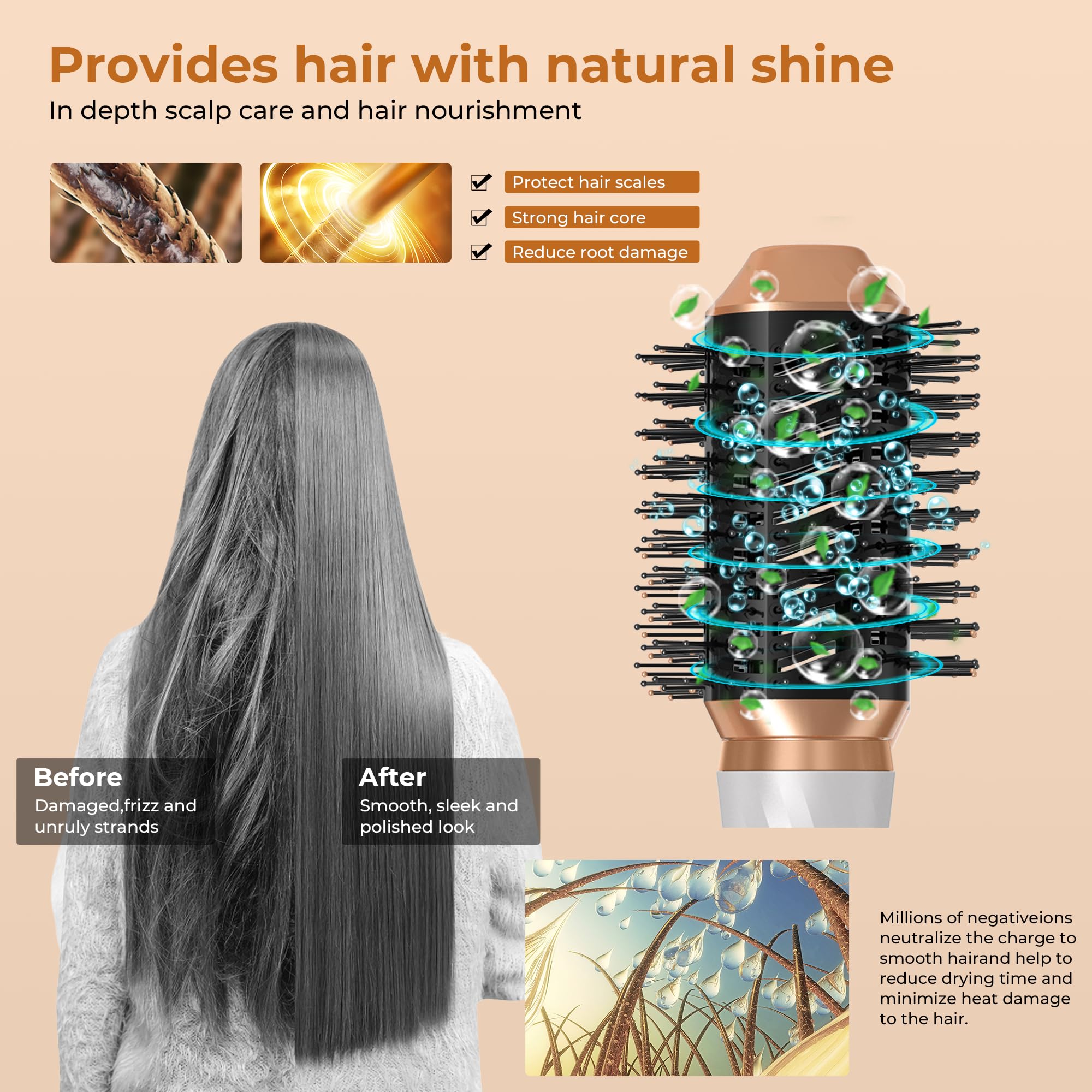 Airstyler 6 en 1, UKLISS Secador Pelo Profesional con Rizador Pelo Automatico Hair Straightener Thermal Brush Hair Curler Hair Dryer, Cepillo Alisador Pelo para Volumen, Doblar, Suavizar, Secar
