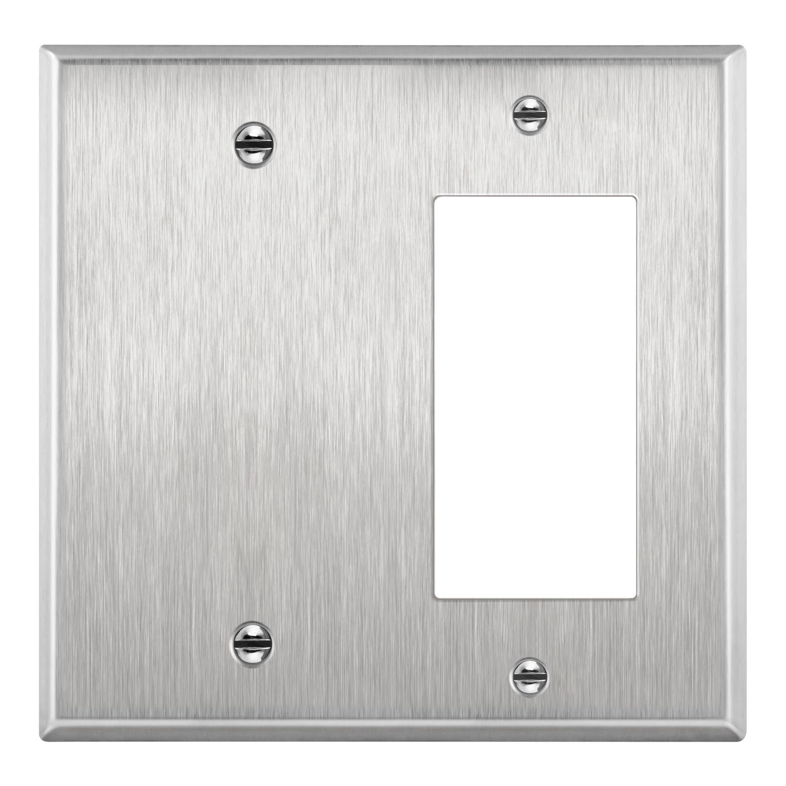 ENERLITES Combination Blank Device or Decorator Switch Metal Wall Plate, Corrosive Resistant, Size 2-Gang 4.50" x 4.57", 770131, 430 Stainless Steel, UL Listed, Silver