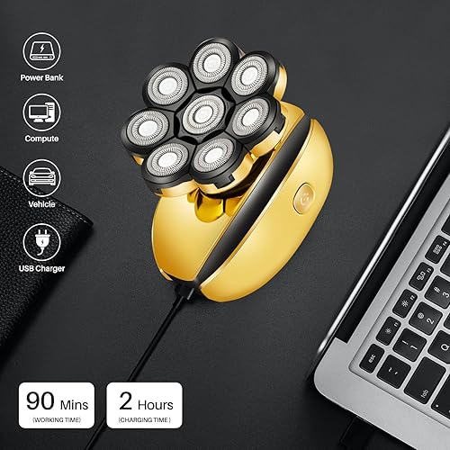 Miniatura 3 de Afeitadora de cabeza para hombres calvos, maquinilla de afeitar eléctrica 8D, multifuncional, afeitadora eléctrica inalámbrica, afeitadora de cabeza