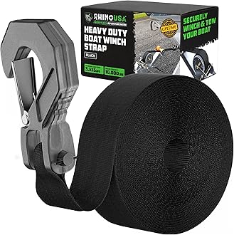 Rhino USA Boat Winch Strap with Hook (2" x 20') - 10,000lb Break Strength - Ultimate Replacement Boat Trailer Winch Straps with Safety Hook - Compatible with Pontoon, Jet Ski, Fishing Boat & More!