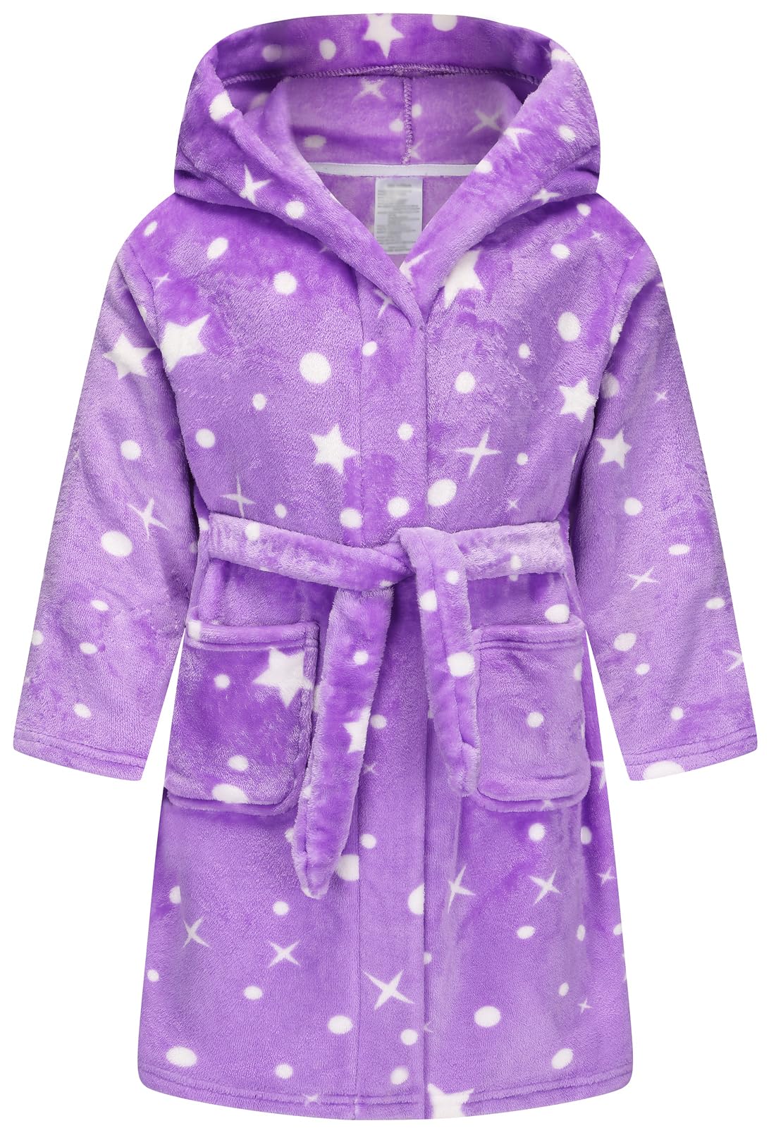 Girls Fleece Hooded Robes, Warm Printed Bath Robe for Kids Soft Fuzzy Bathrobe for Gifts