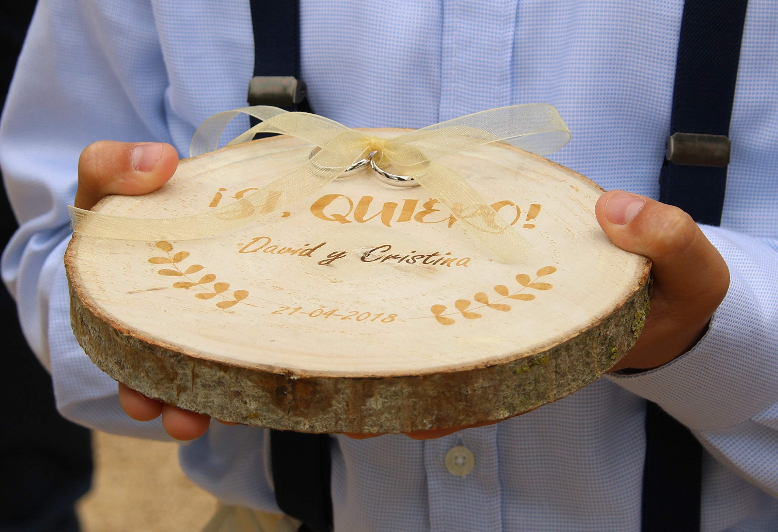 Handmade Porta anillos de boda grabado en madera personalizado para alianzas