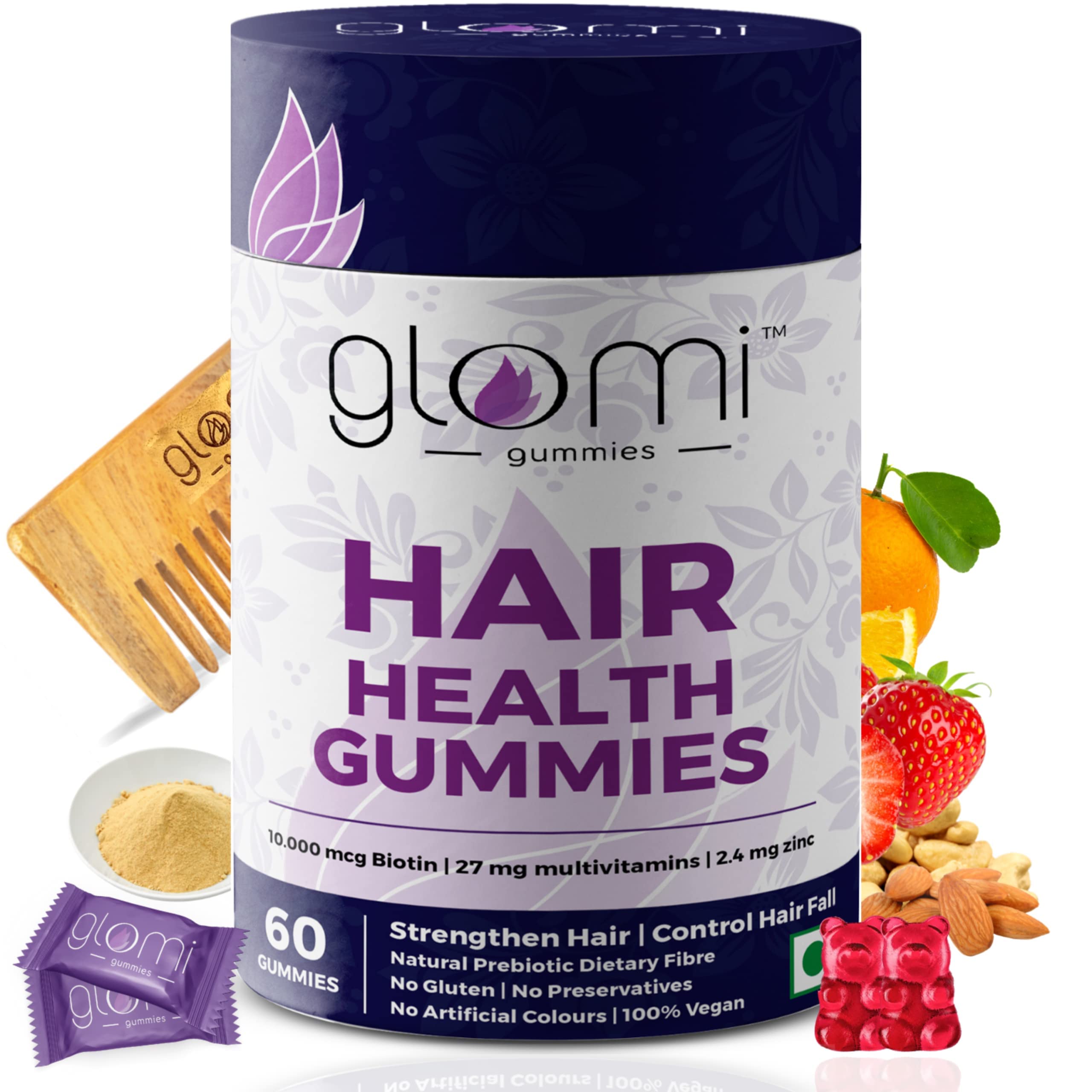 Glomi Biotin Hair Growth Gummies for Stronger Hair, Shinier Skin and Nails | Hair and Skin Gummies for Men and Women | Strawberry flavored | 100% Vegan | Zero preservatives | Sugar free | 30 Days Pack (B0BPPMX2CV) Amazon Price History, Amazon Price Tracker