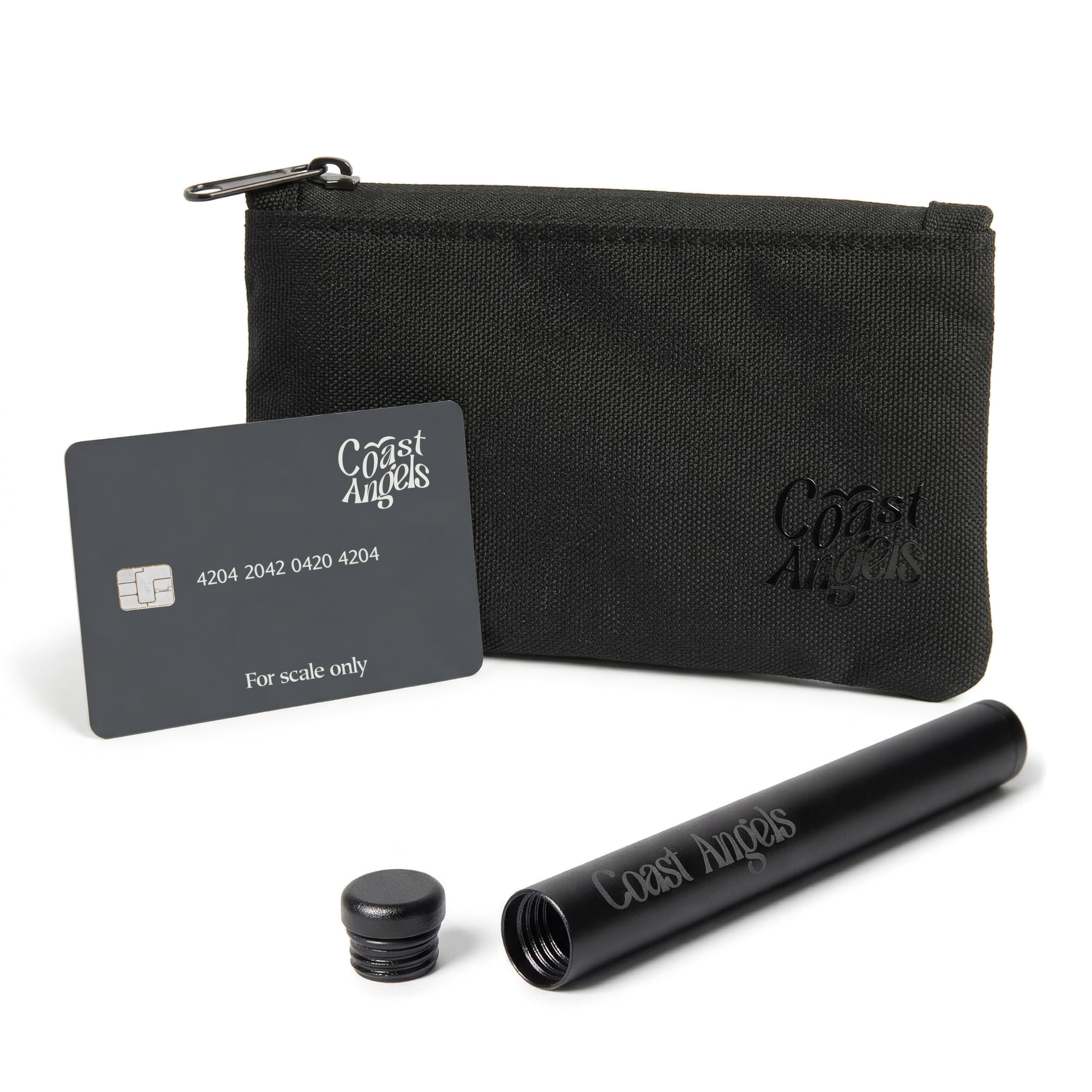 Coast Angels Black Small Smell Proof Bag And Aluminium Tube Kit – Odour-Free Pocket Smell Proof Pouch For Everyday Carry, Travel And Gifting