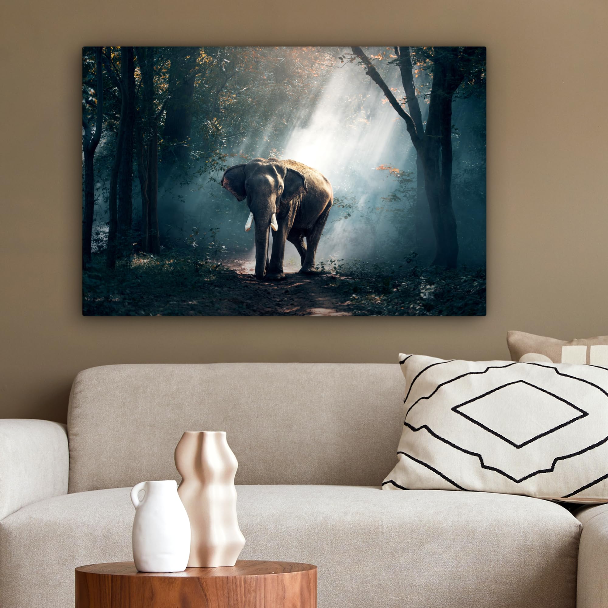 MuchoWow© Canvas Schilderij 80x60 cm Kamer Muur Decoratie Woonkamer Slaapkamer Room Decor Wall Decoration Art Painting Jungle - Natuur - Trap - Bomen