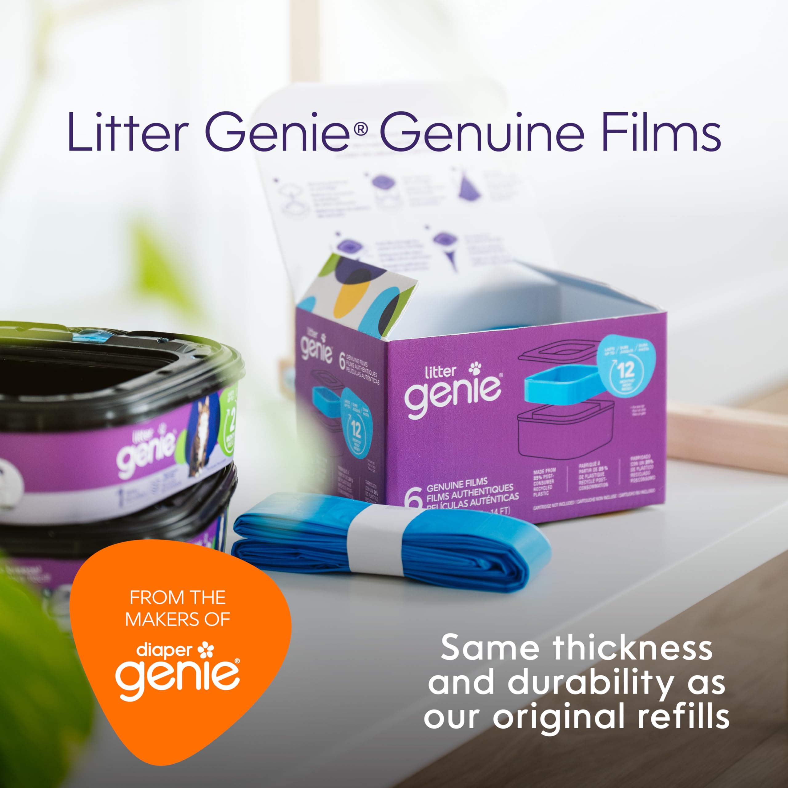 Las bolsas de recambio Litter Genie - Paquete de 9 películas originales proporcionan un total de bolsas de 120 pies, ofreciendo hasta 18 meses de uso para un gato.