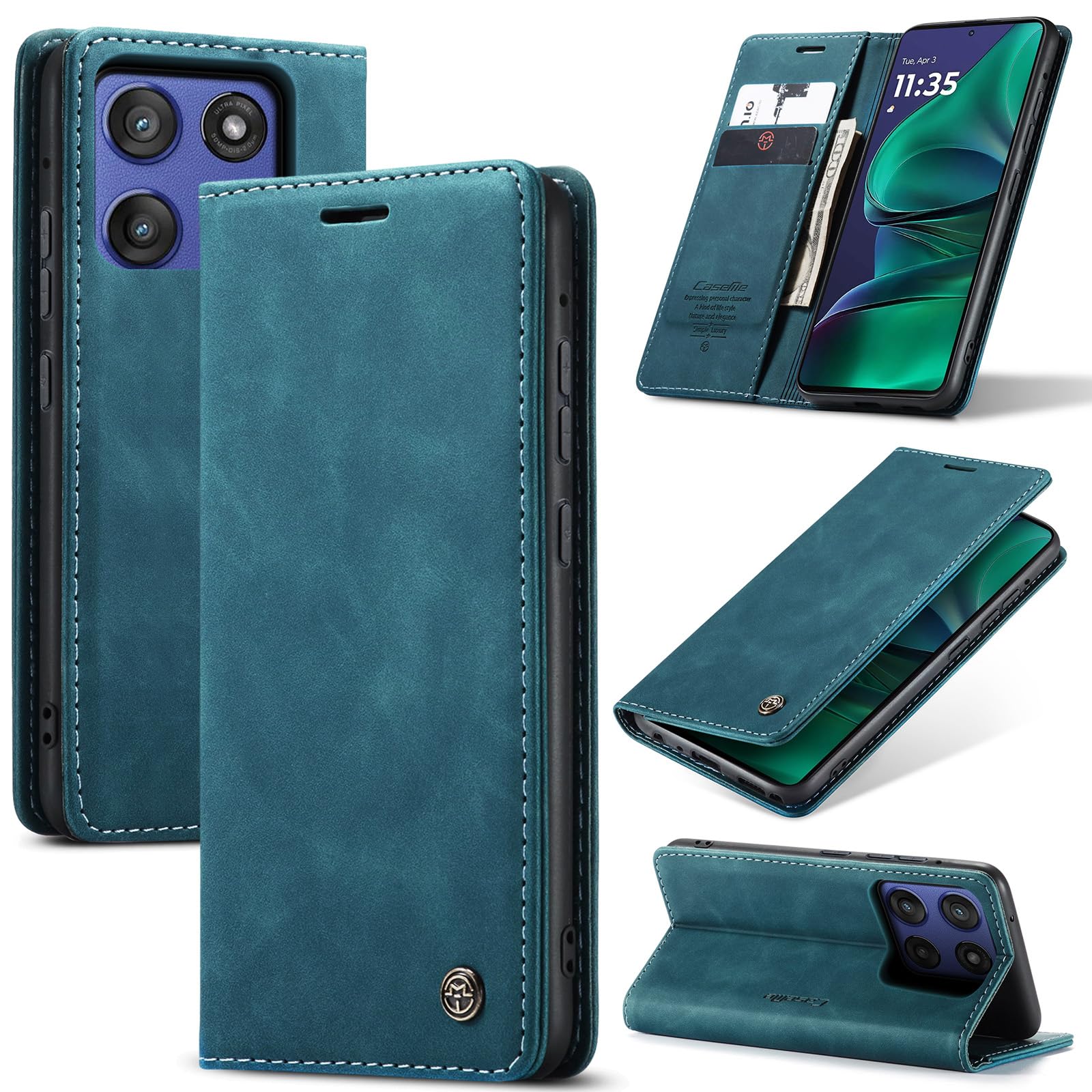 Azororo Cover per Motorola Moto Edge60 Stylus 5G, Premium PU Pelle Custodia, Magnetica Carta Fessura Portafoglio Case, Flip Cavalletto Custodia per Motorola Edge60 Stylus - Blu verde