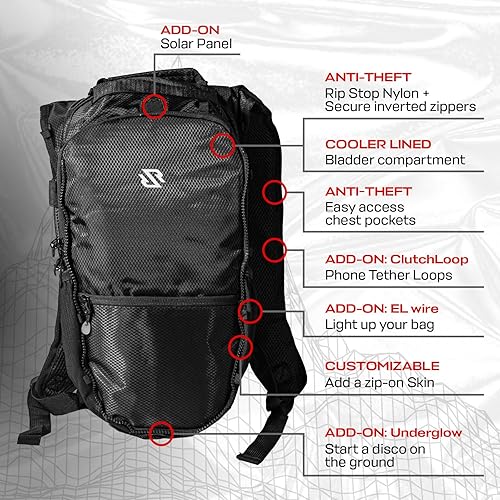 Miniatura 6 de RAVERUNNER Mochila de hidratación antirrobo Mochila rave aprobada por festivales para asistentes a conciertos, mochila de agua para festivales sin