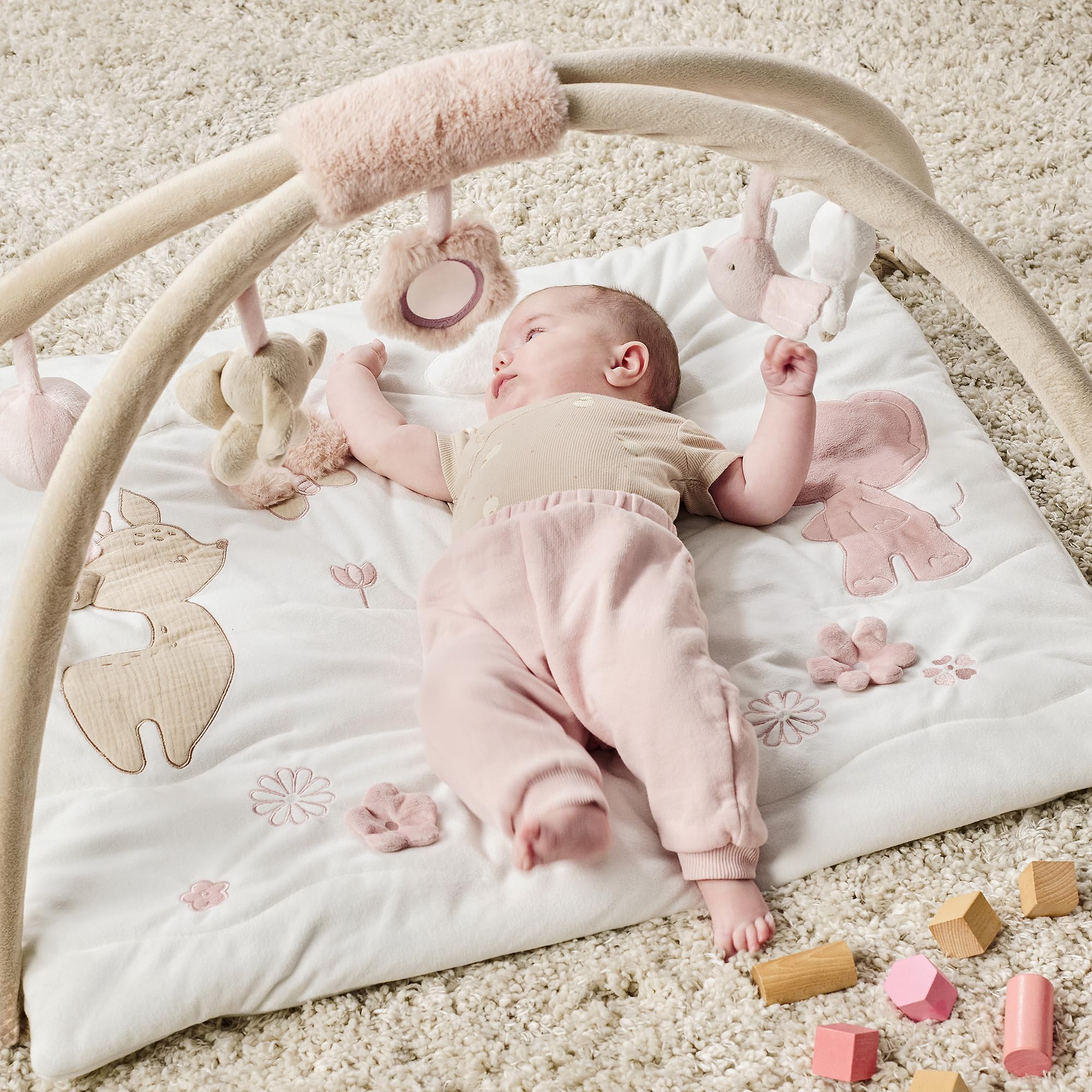 Nattou Krabbeldecke mit Spielbogen und verschiedenen Aktivitäten, Ca. 70x80 cm, Rechteckig, 100% Polyester, FanFan, Beige