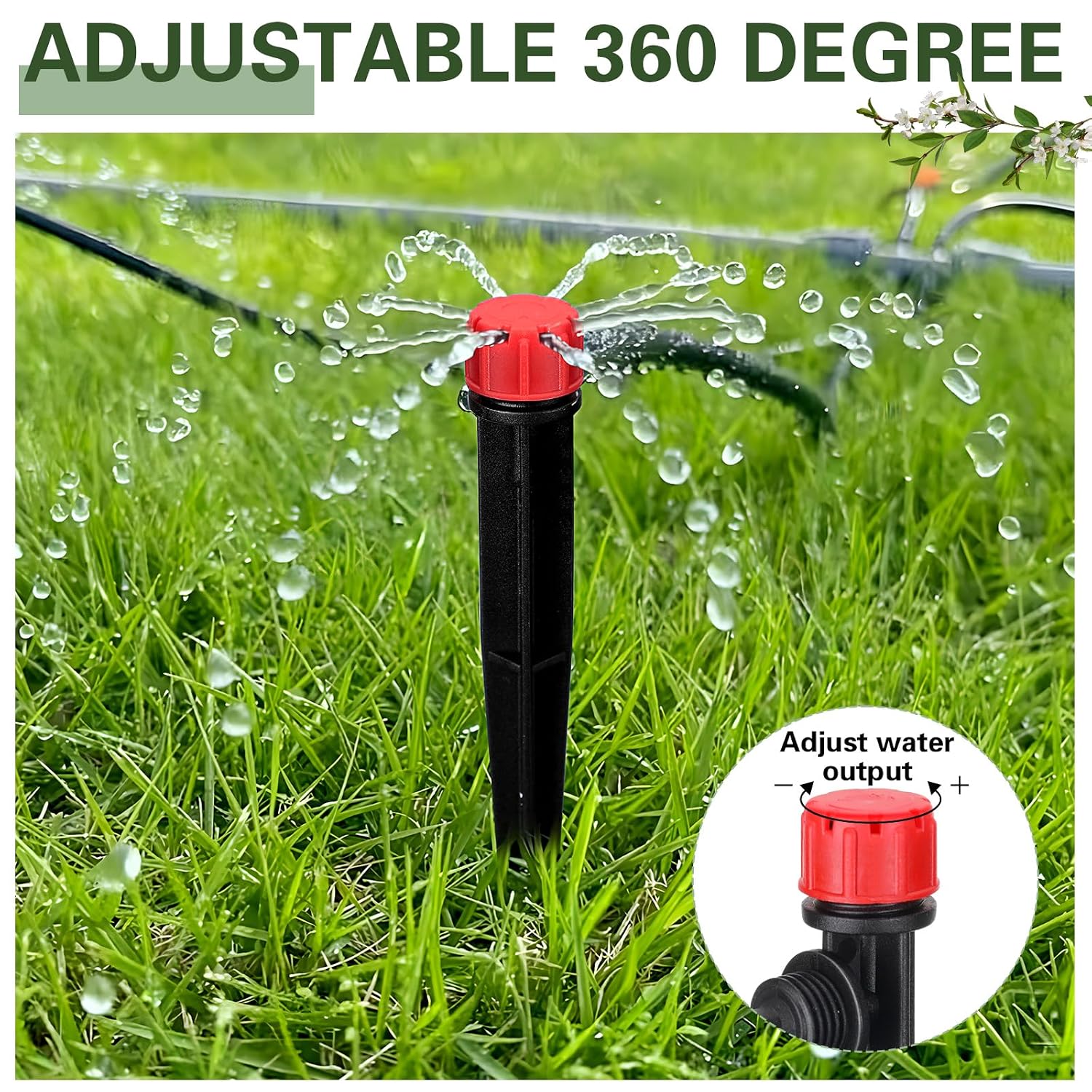 Rossesay 80 Pcs Drip Irrigation Emitters with Adjustable 360 Degree Water Flow Drippers for 1/4 Tubing Sprayer on 5.5 Arrow Stake for Garden System(Red, Black,Eight Hole Nozzle)