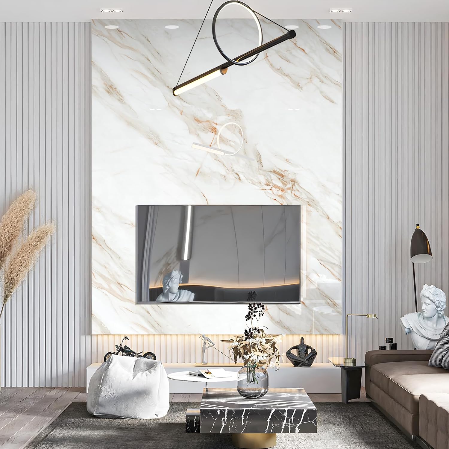 2.4mm Thick Marble Contact Paper for Countertop Peel and Stick Wallpaper for Cabinets Self Adhesive Waterproof Removable White Wall Paper Roll Kitchen Bathroom Walls Furniture 23.62" x 110.24"