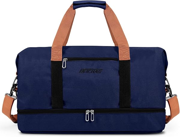 Sac de Weekend Homme Imperméable, 32,2 L, Sac de Sport de Voyage Homme Imperméable, Sacs de Week-End Grand avec Compartiment à Chaussures, Poche Humide, Sacs de Bagage pour Natation, Bleu - 1
