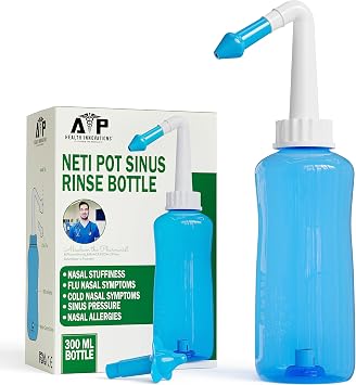 Neti Pot Sinus Rinse Bottle for Natural Sinus Relief - Nose Wash Cleaner Pressure Rinse for Adult & Kid - Nasal Irrigation System by Abraham The Pharmacist