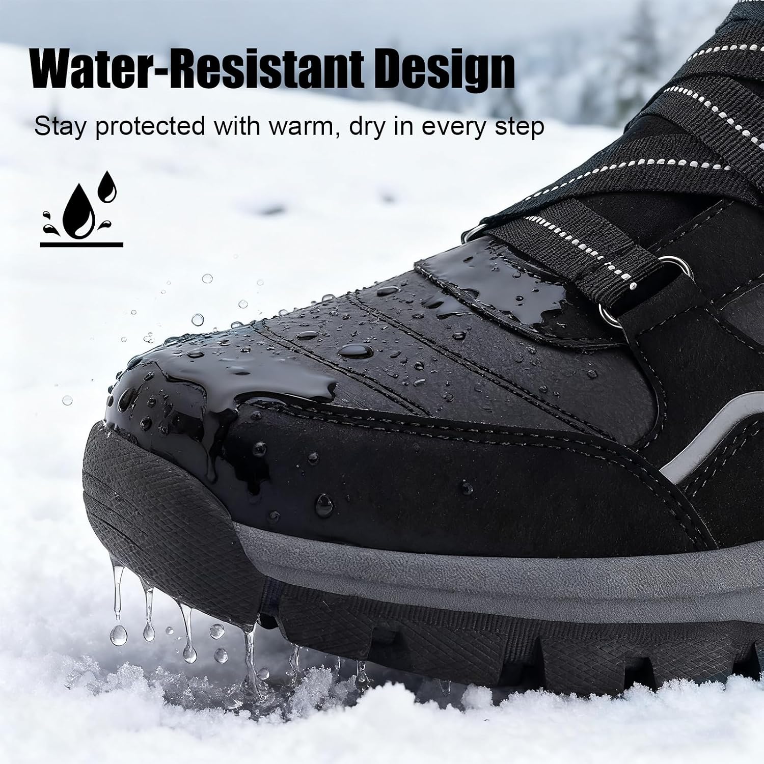 MAIZUN Snow Boots for Men Winter Warm Fur Lined Boots No-Slip Ankle Boots Hiking Outdoor Walking