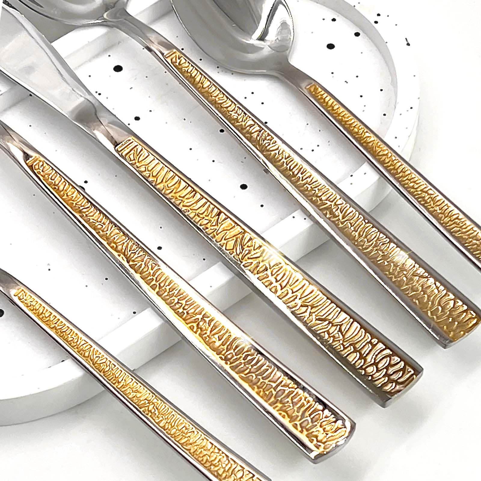 SNAIL GARDEN 40-teiliges Edelstahl-Besteck-Set für 8 Personen, Besteck mit Goldrand mit Messern, Gabeln, Löffeln – Spülmaschinenfest für Hochzeit, Einweihung und Täglichen Gebrauch