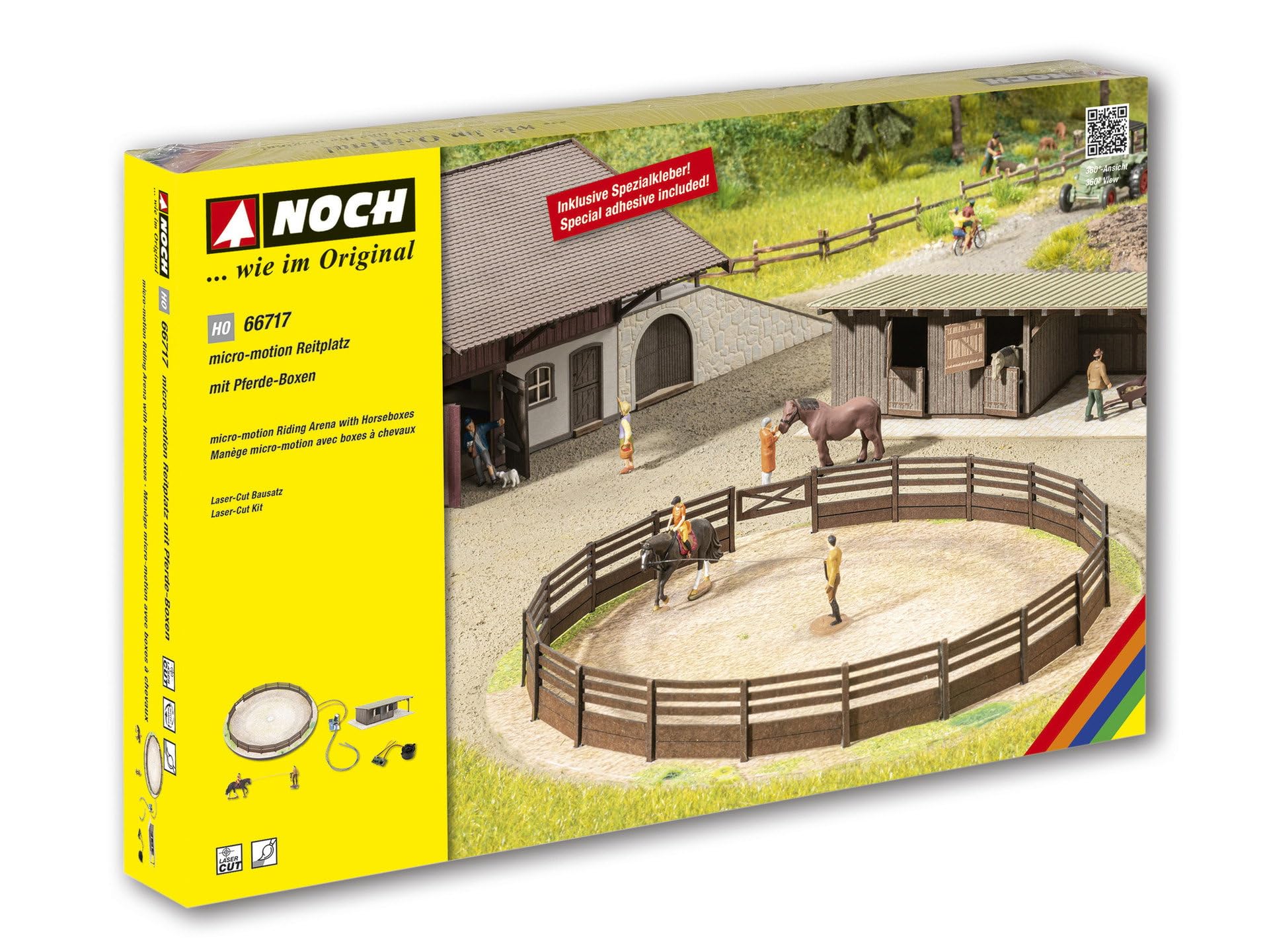 Noch Micro-Motion Riding Area with Horse Boxes, Moving Horse Set Including Sound for Track H0, Ideal for Model Lovers
